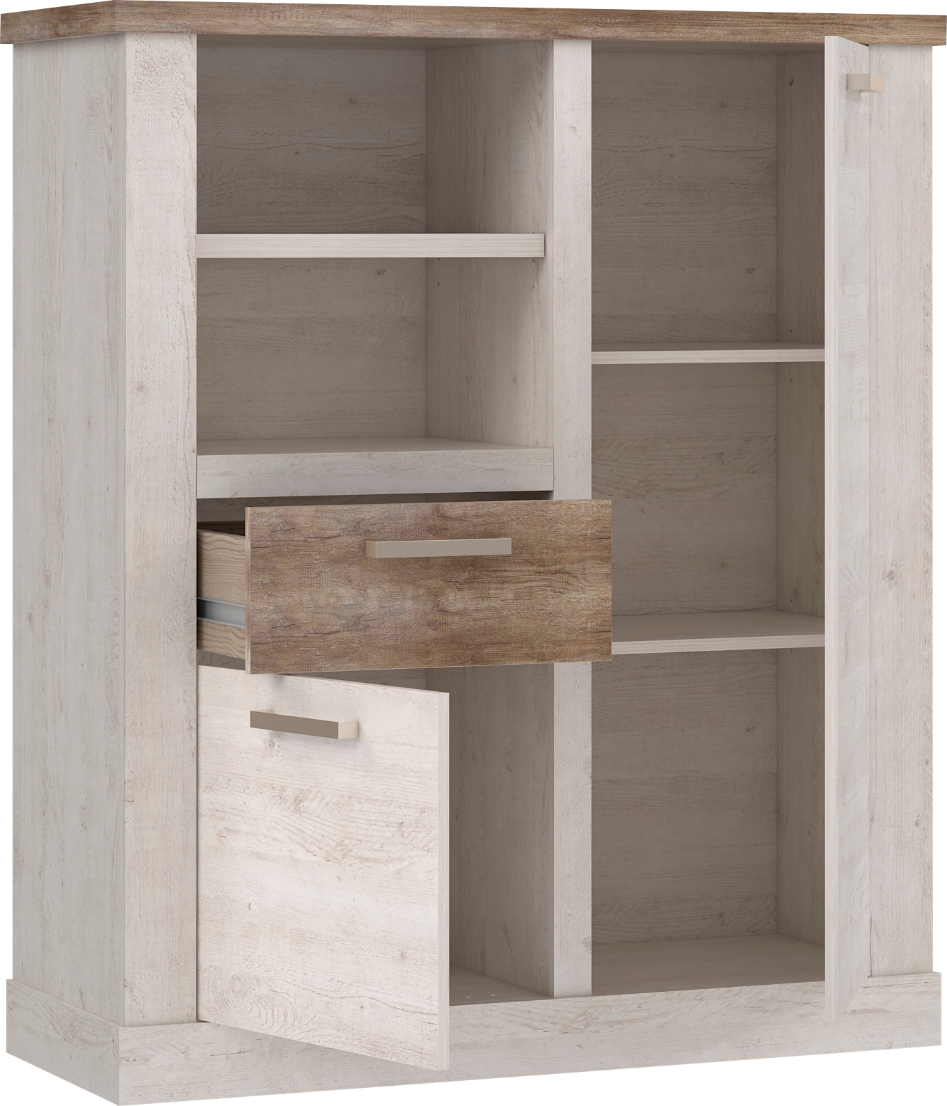 FORTE Highboard »Duro«, Mehrzweckschrank mit Türen & Schublade, Landhausstil, Breite 109,8 cm