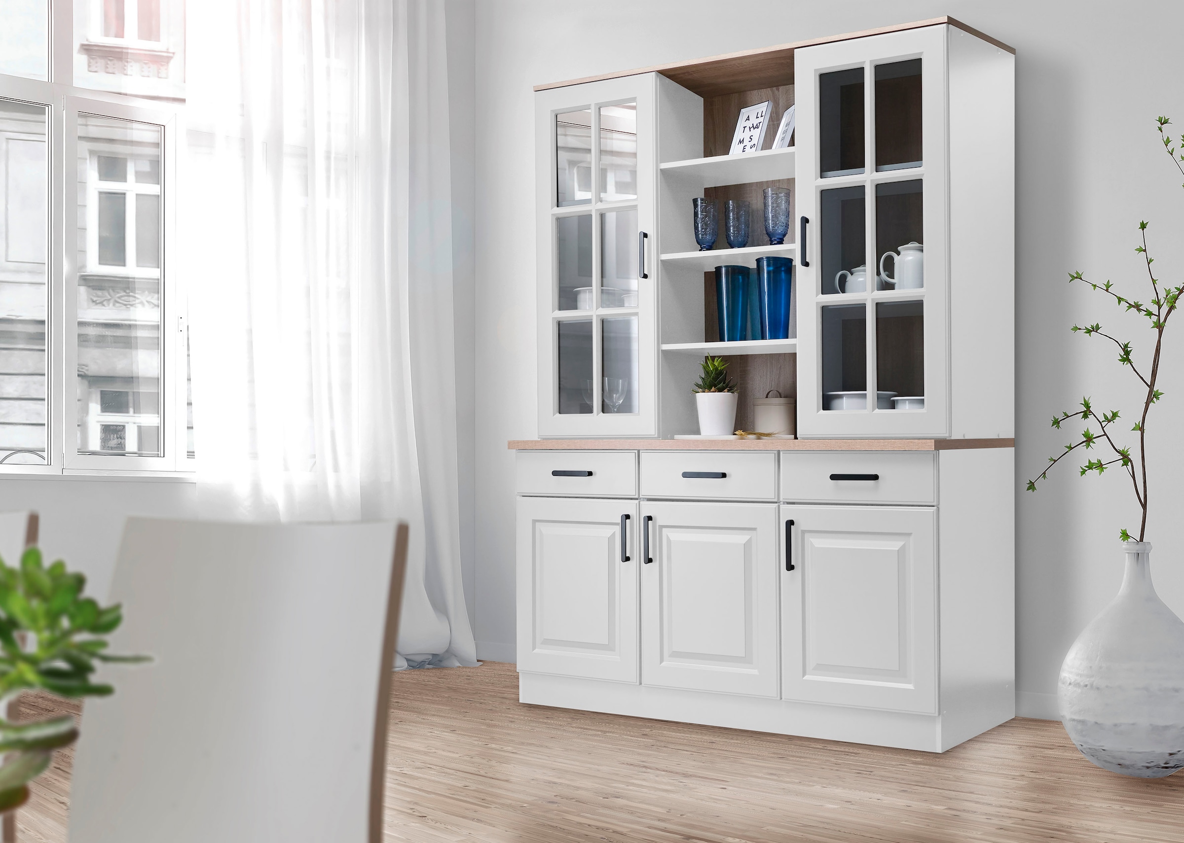 wiho Küchen Küchenbuffet »Malmö«, 202 cm hoch mit Kassettenfront