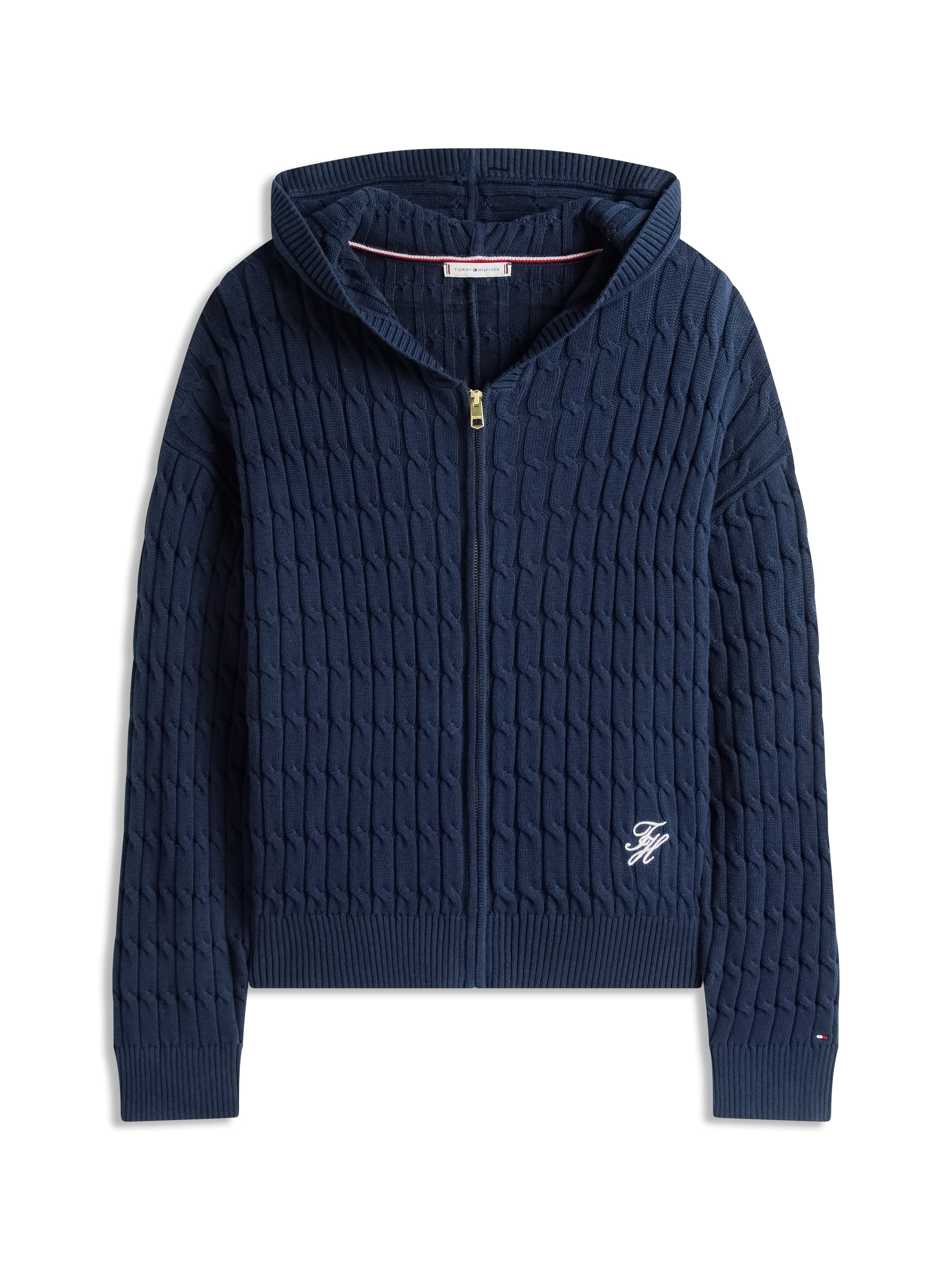 Tommy Hilfiger Curve Kapuzenstrickjacke »CRV CO CABLE MID GG LS ZIP HOODY« in großen Größen, mit Zopfmuster