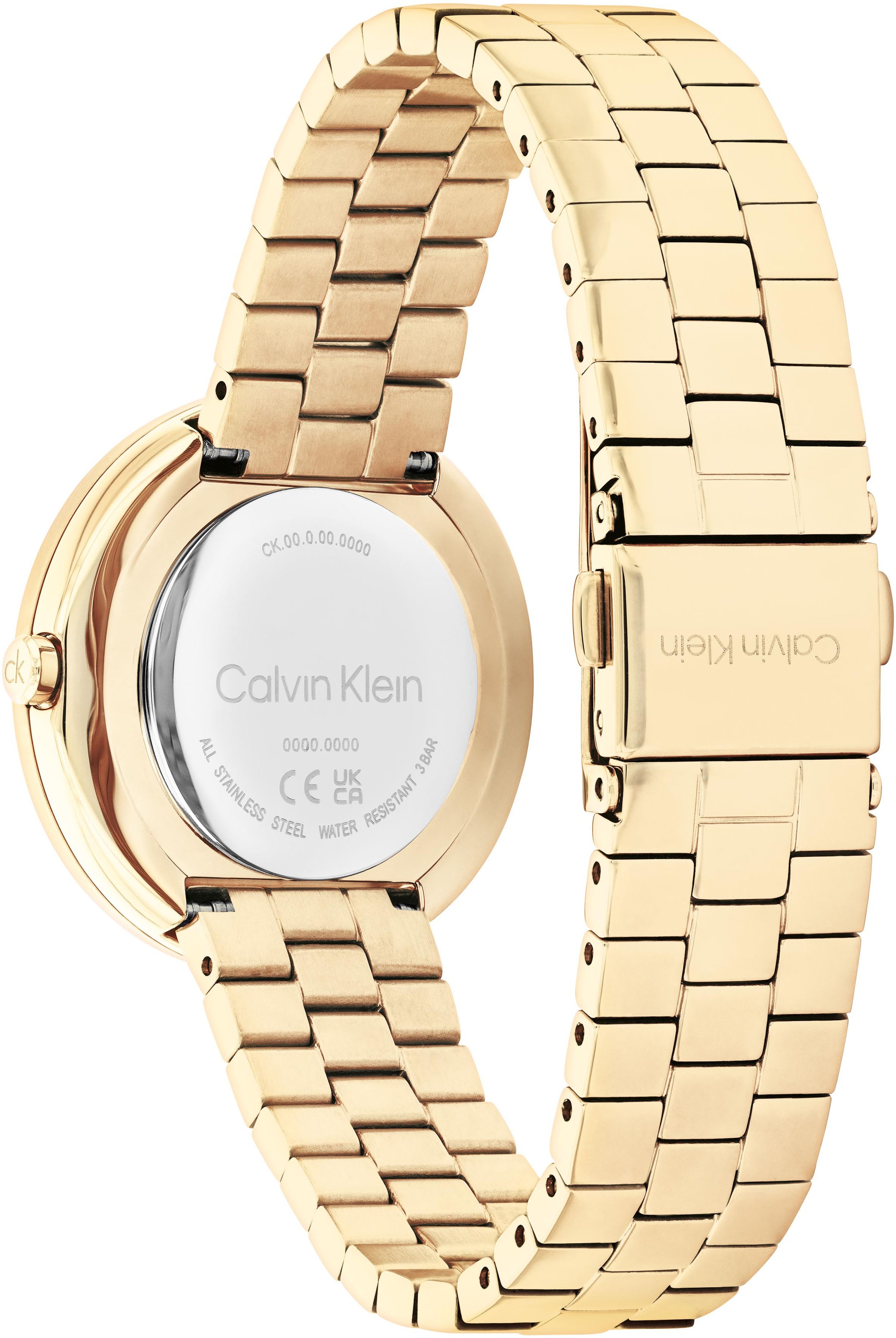 Calvin Klein Quarzuhr »Twisted Bezel« Armbanduhr, Damenuhr, Edelstahlarmband, analog, Glassteine