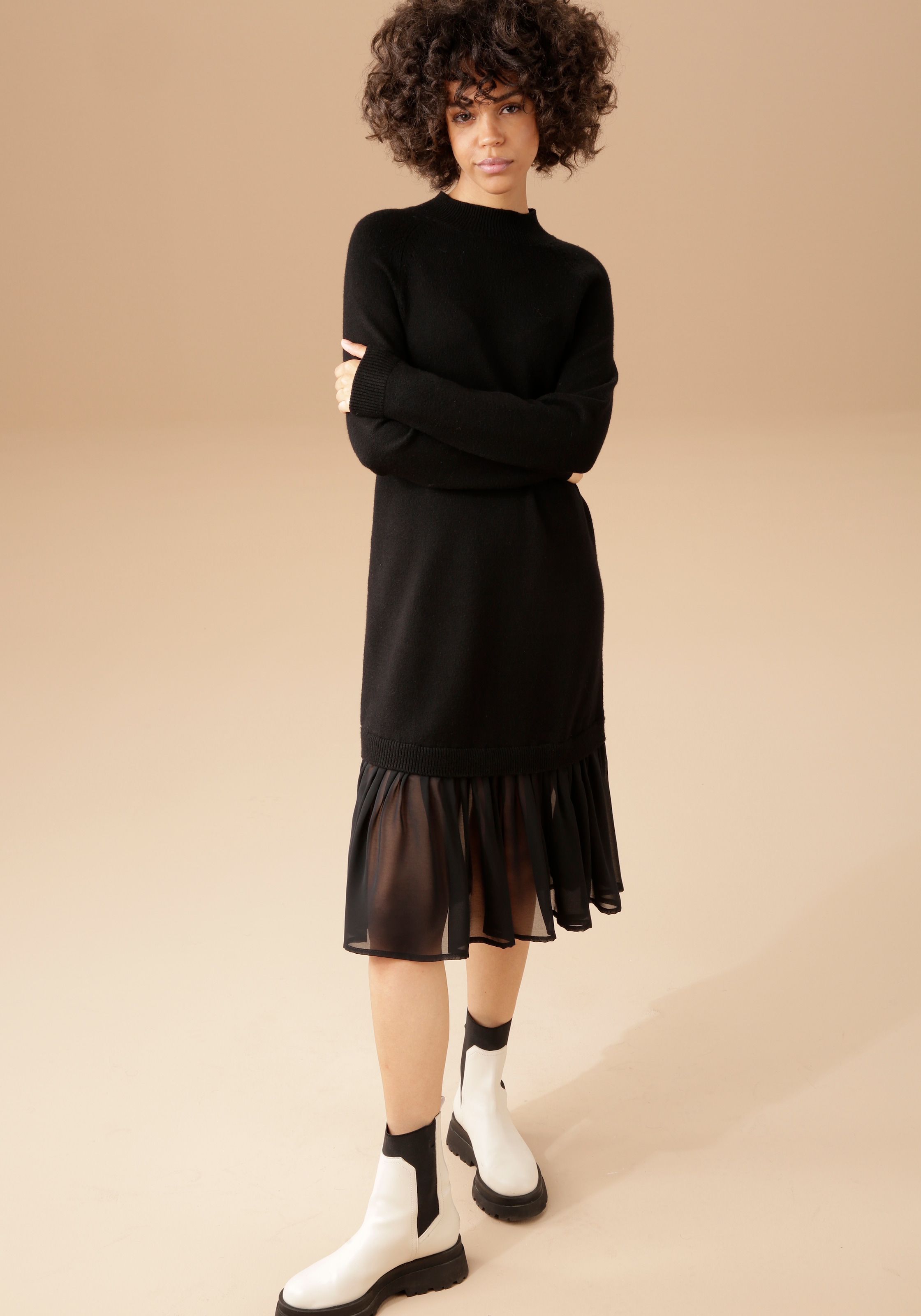 Aniston CASUAL Strickkleid, mit Chiffon-Volant günstig kaufen