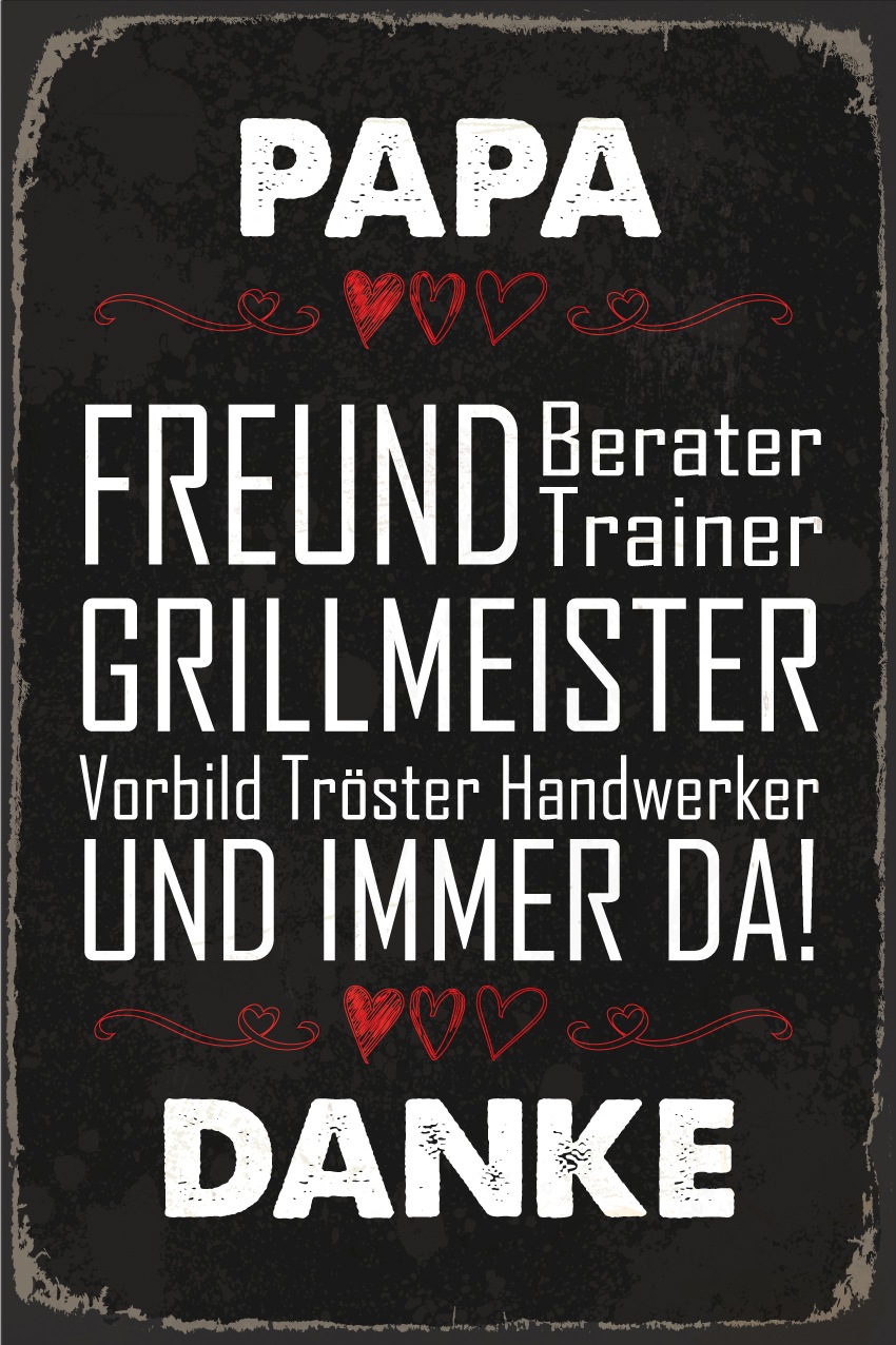 queence Metallbild »Papa Grillmeister Spruch Stahlschild Blechschild«, Schriftzüge-Schriftzug-Sprüche-Sprüche & Texte-Herzen-Getränke, (1 St.), Stahlschild, Blechschild, Sprüche, Texte, witzig, Bier, Grill