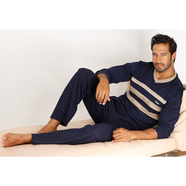 le jogger® Pyjama, (Packung, 2 Stück), mit kontrastfarbigen Einsätzen vorn  bequem kaufen