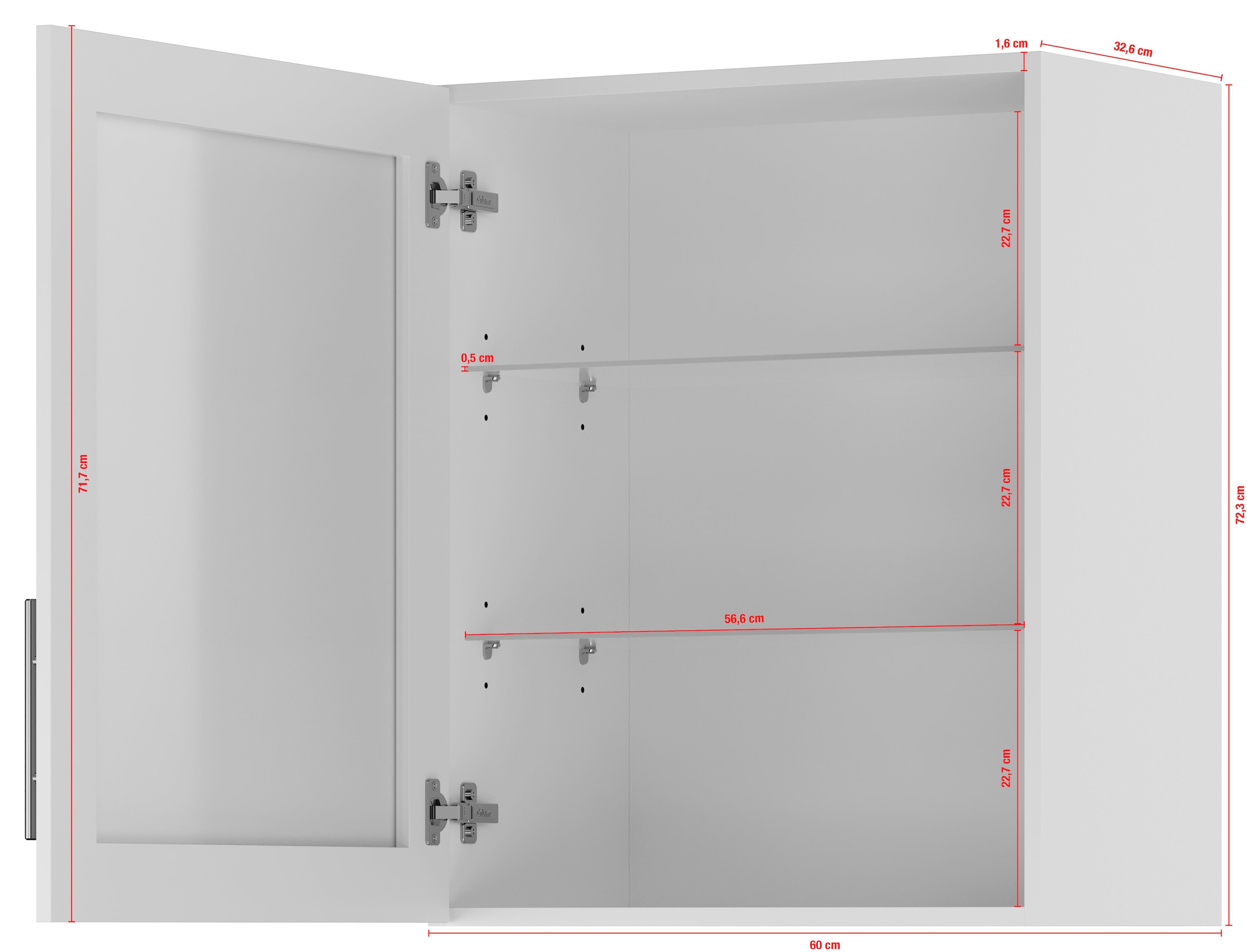 IMPULS KÜCHEN Glashängeschrank »"Prag", Breite/Höhe: 50 oder 60/72,3 cm«, vormontiert, mit Glasdrehtür, mit verstellbarem Glasfachboden