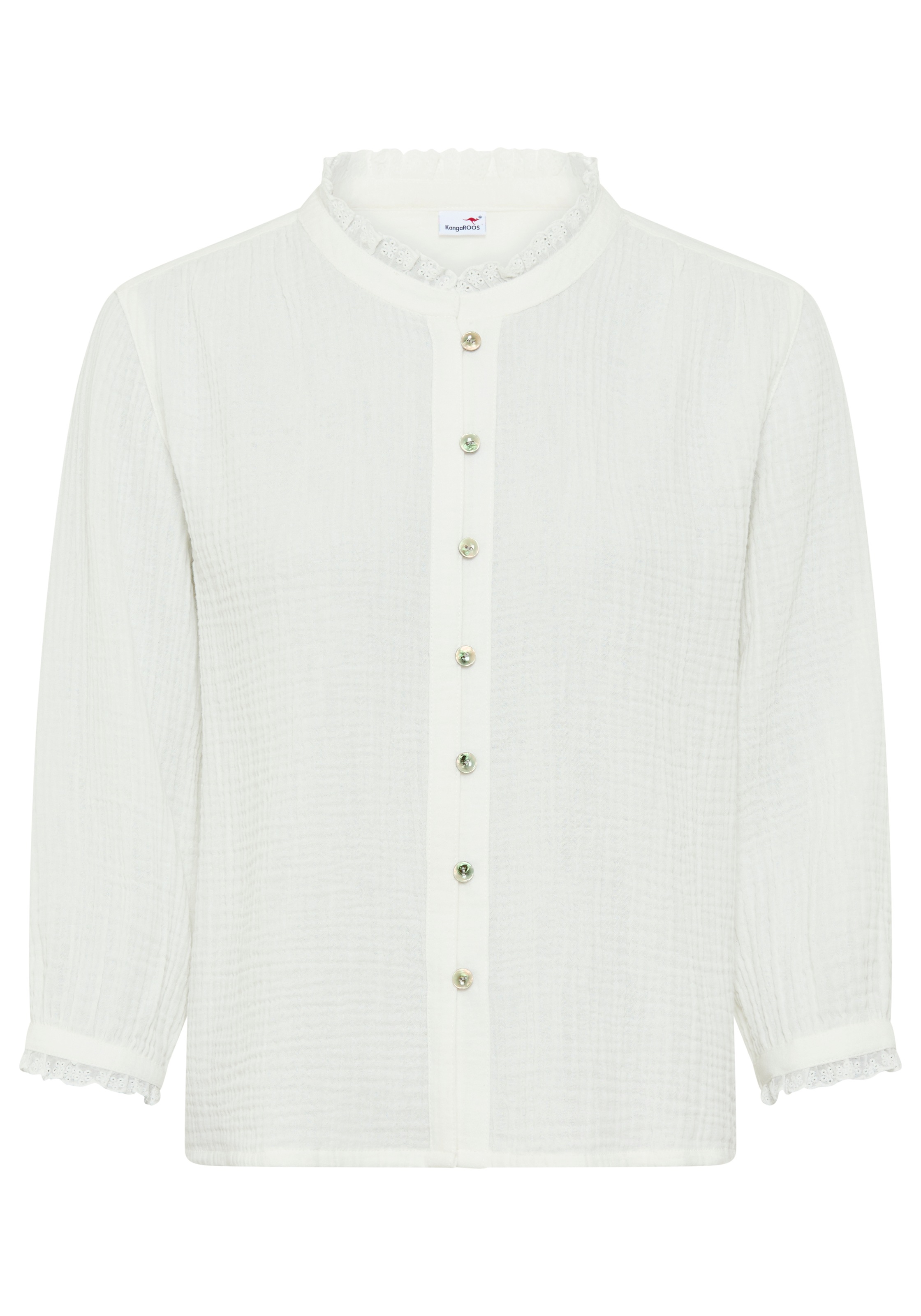 KangaROOS Rüschenbluse hüftlange Bluse, mit 3/4-Ärmeln, mit Rüschen am Ärmelabschluss