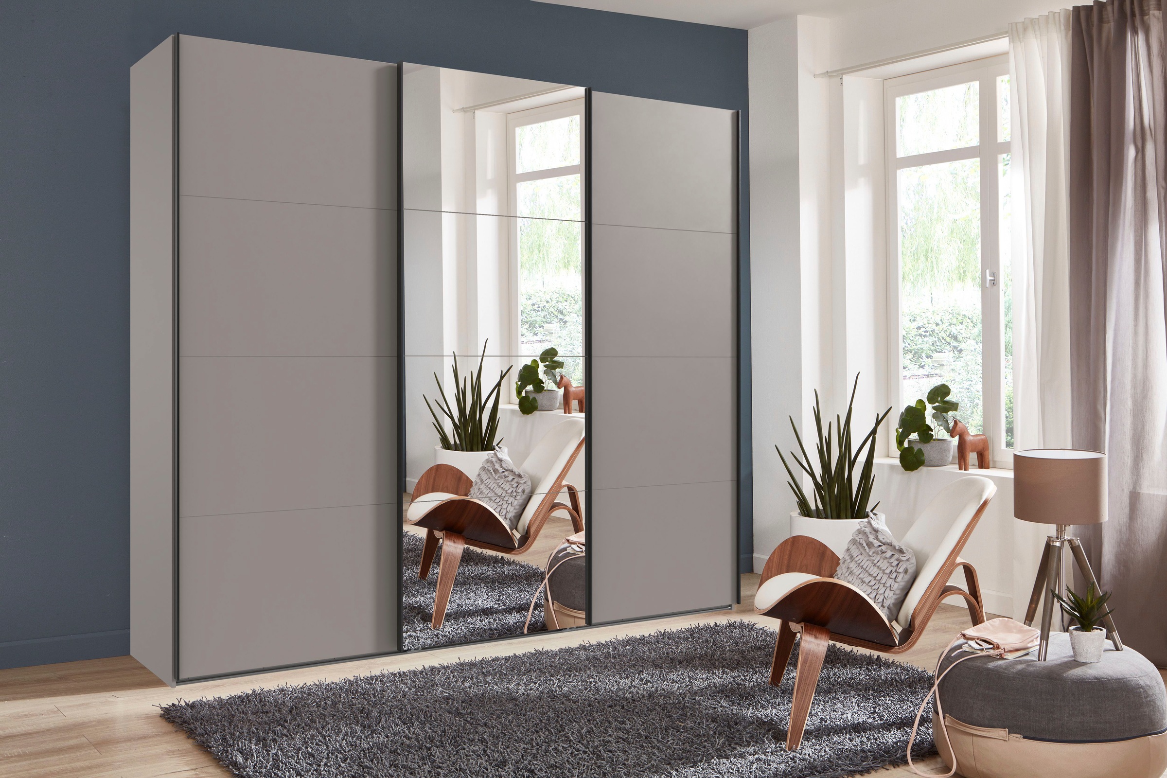 Wimex Schwebetürenschrank »Mugano, Made in Germany, Lieferung bis in Deine Etage und Stellort«, (wähle Deine Ausstattung: Basic oder Premium!), 3 Schwebetüren, große Größen, mit oder ohne Spiegel, Metallgriffe