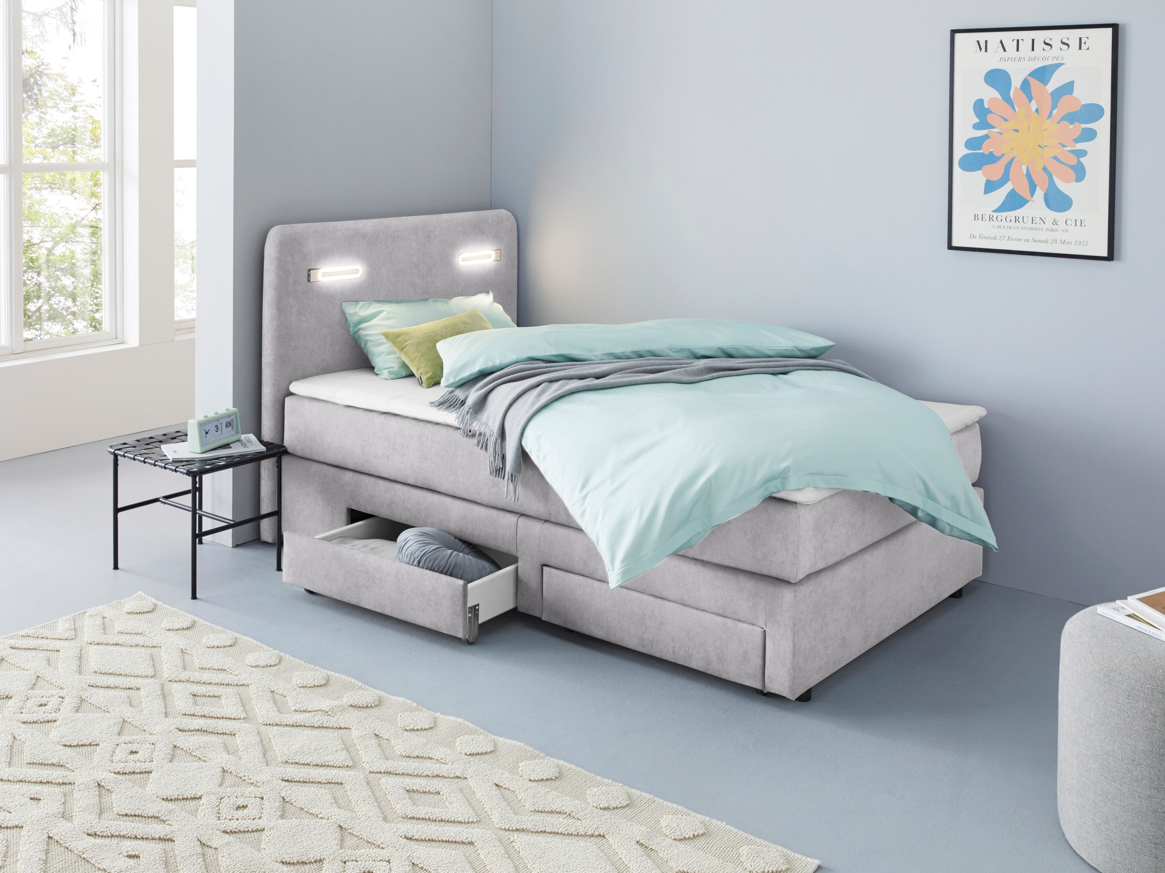 INOSIGN Boxbett »Luan«, Schubkästen, LED-Beleuchtung und Topper, in Breite 120 cm und 180 cm