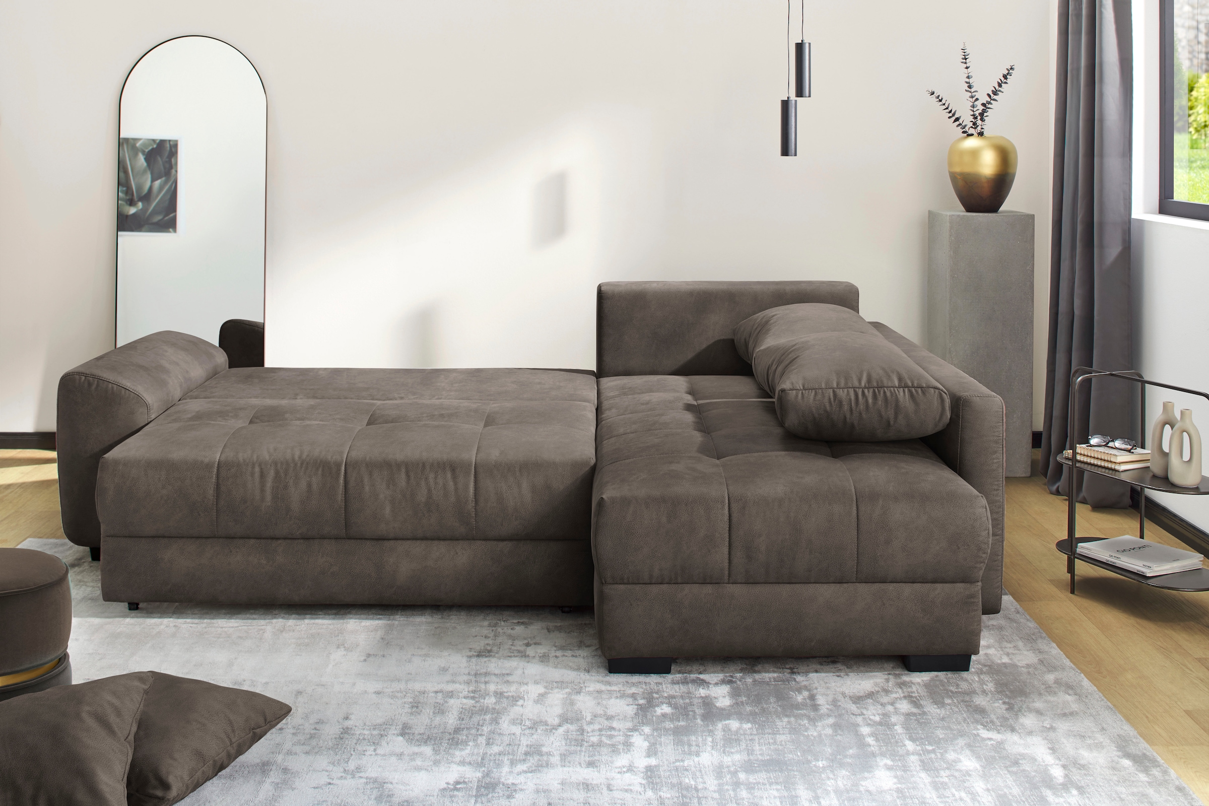 Jockenhöfer Gruppe Ecksofa »Amalfi, L-Form, B: 270 cm, Liegefl. 146x224 cm, Dauerschlafsofa« Tonnentaschen-Federkern, Topper, Bettkasten & Kissen