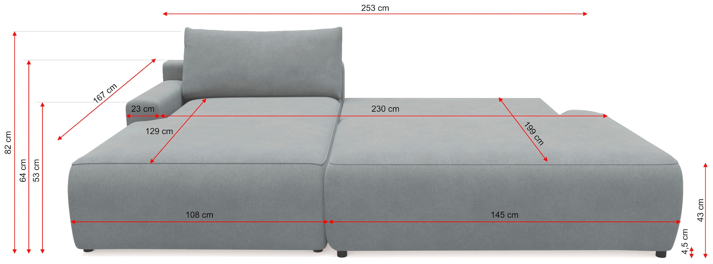 TRENDMANUFAKTUR Ecksofa »Prag, Schlafsofa mit Bettkasten, Couch in L-Form, Breite 253 cm« in feinem Strukturstoff, anthrazit, Recamiere links