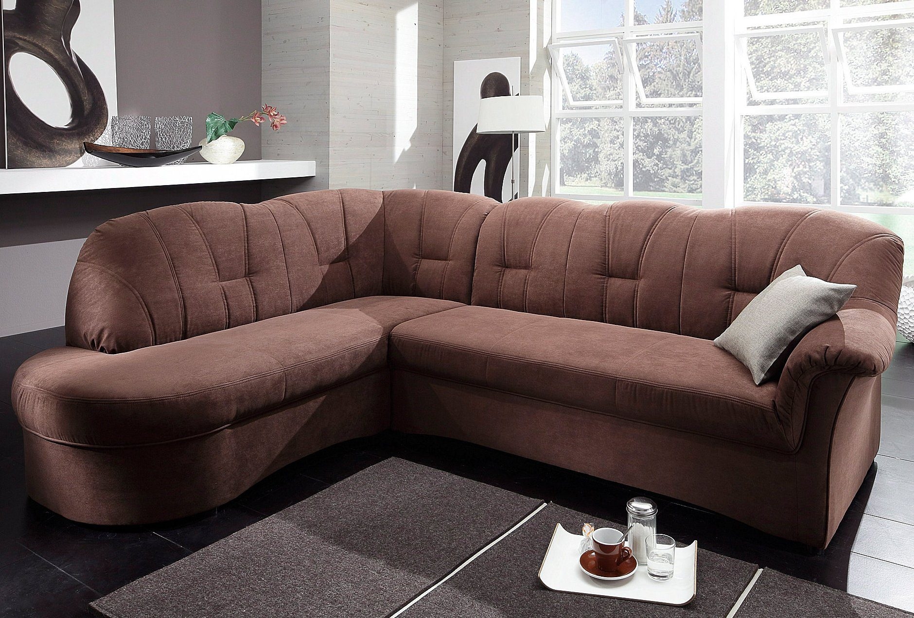 DOMO collection Ecksofa »Papenburg, zeitlose Rückensteppung, elegante Armlehne, L-Form«, mit Ottomane, wahlweise mit Bettfunktion