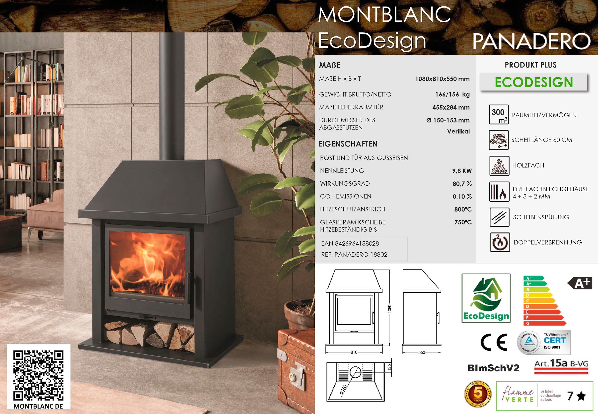Panadero Kaminofen »Kaminofen Mont Blanc kaufen (1 Ecodesign«, online tlg.)
