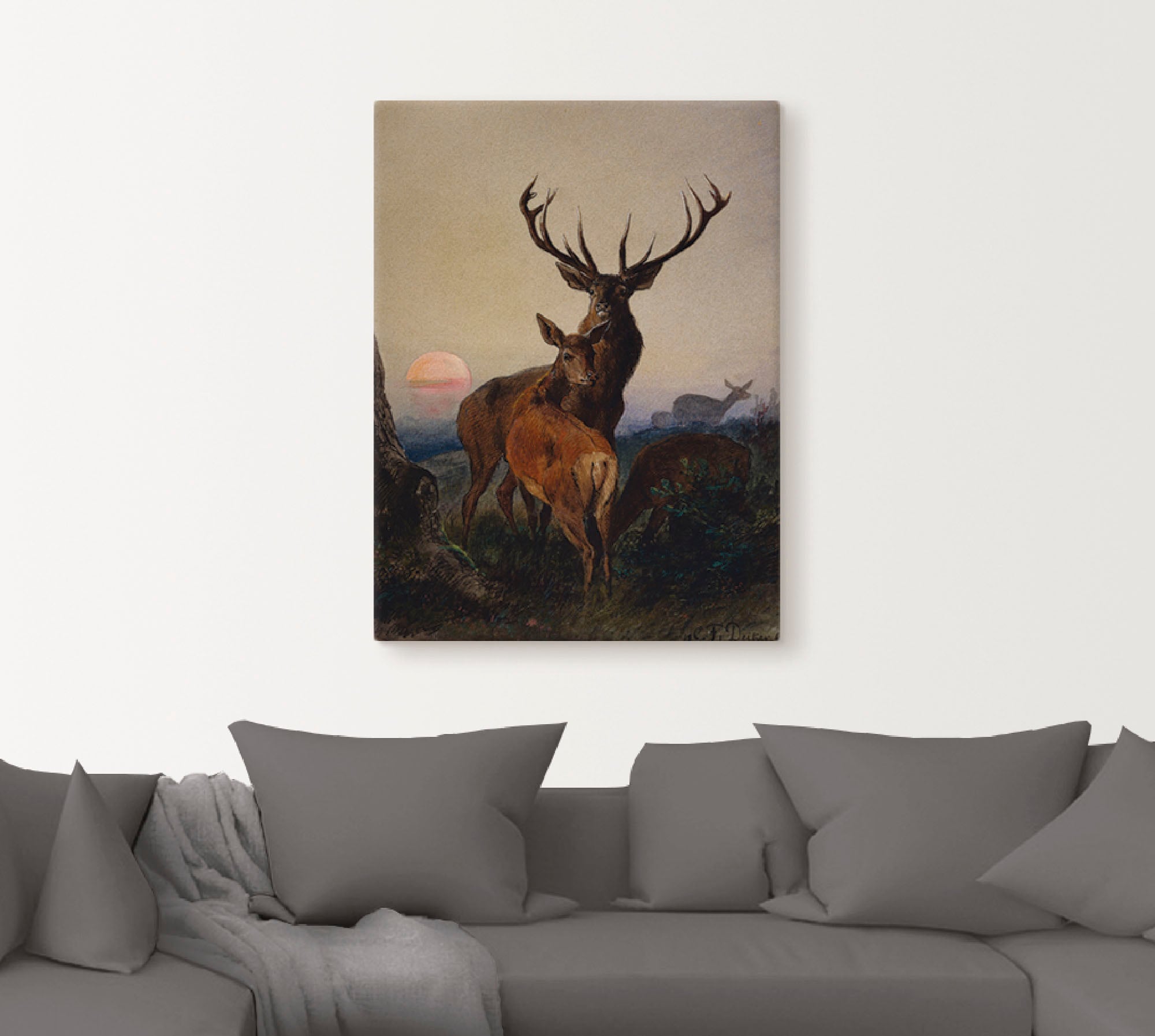 Artland Wandbild "Hirsch und ein Reh bei Sonnenuntergang", Wildtiere, (1 St günstig online kaufen