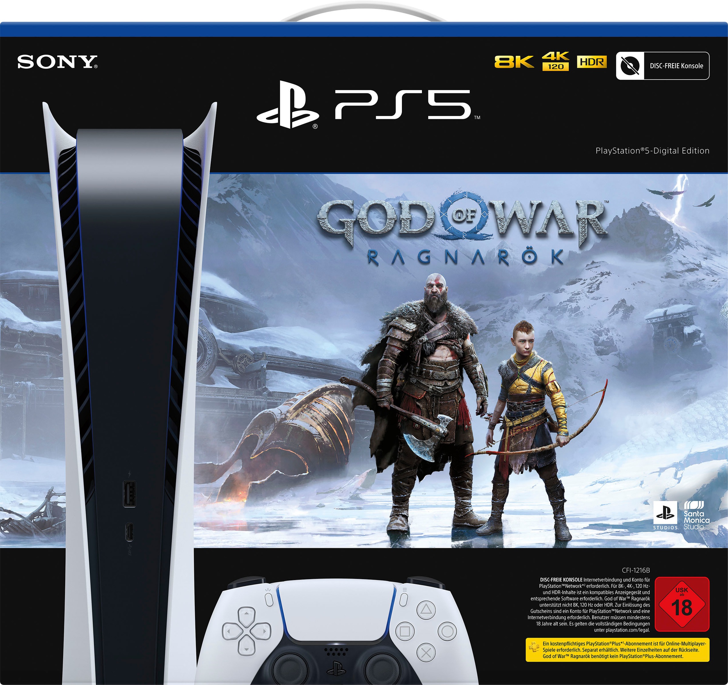 PLAYSTATION 5 Spielekonsole »-Digital Edition« 825 GB inkl. God of War Ragnarök (DownloadCode) weiß/schwarz 8K-Ausgang - Die PS5 -Konsole ist über...