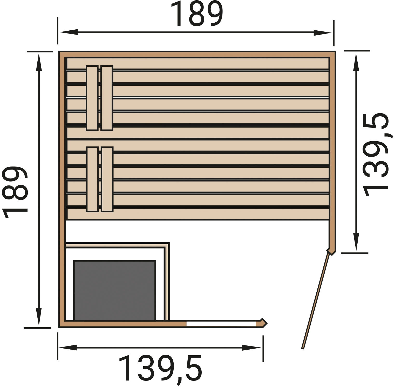 weka Sauna »Massivholzsauna VALIDA Eck 2« Blockbohlen, Fensterelement, moderne Ganzglastür