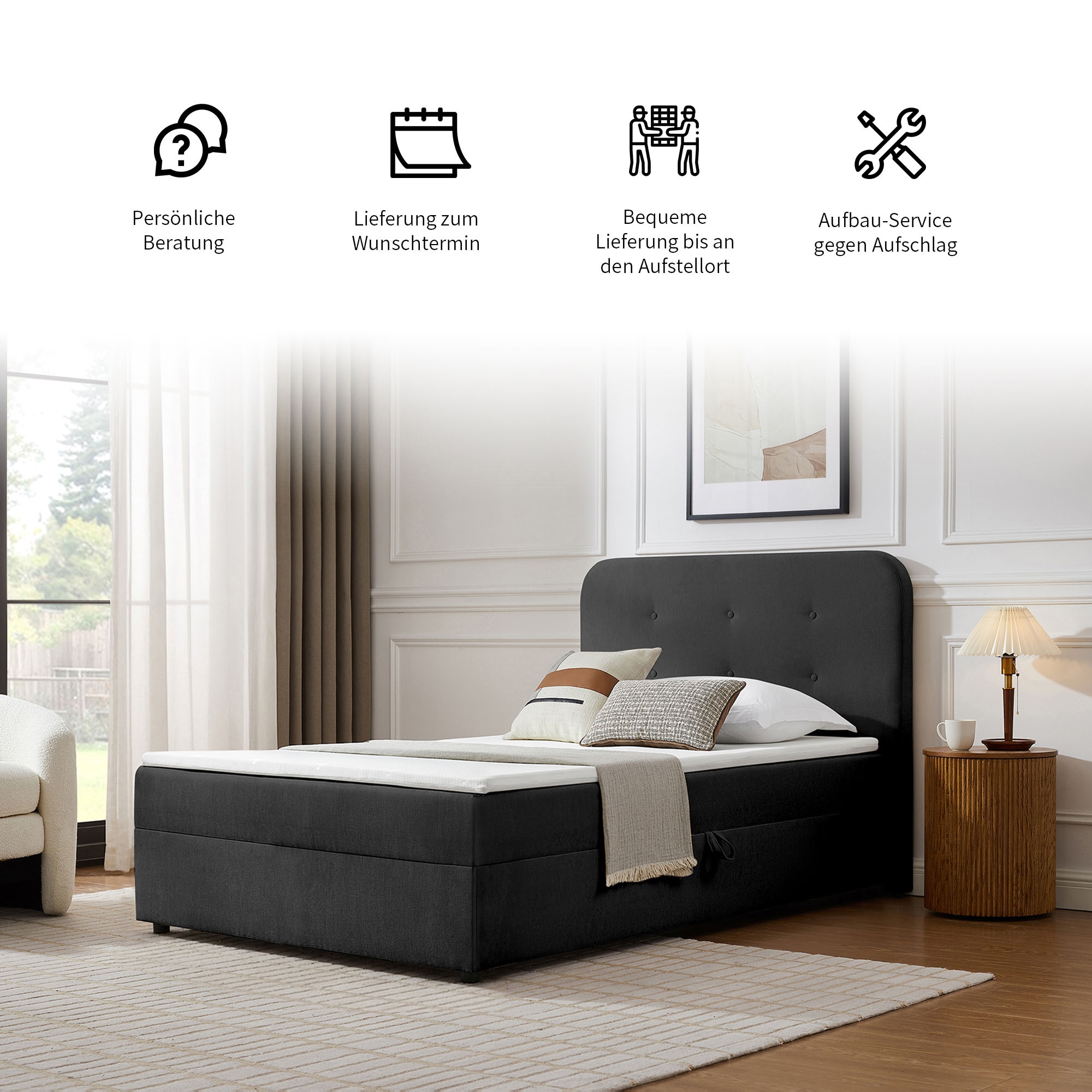 Home affaire Boxbett »AMRUM, Polsterbett mit Bettkasten, inkl. Taschenfederkernmatratze H3« mit Kaltschaumtopper, Chenille-Bezug, 120x200 & 180x200 cm