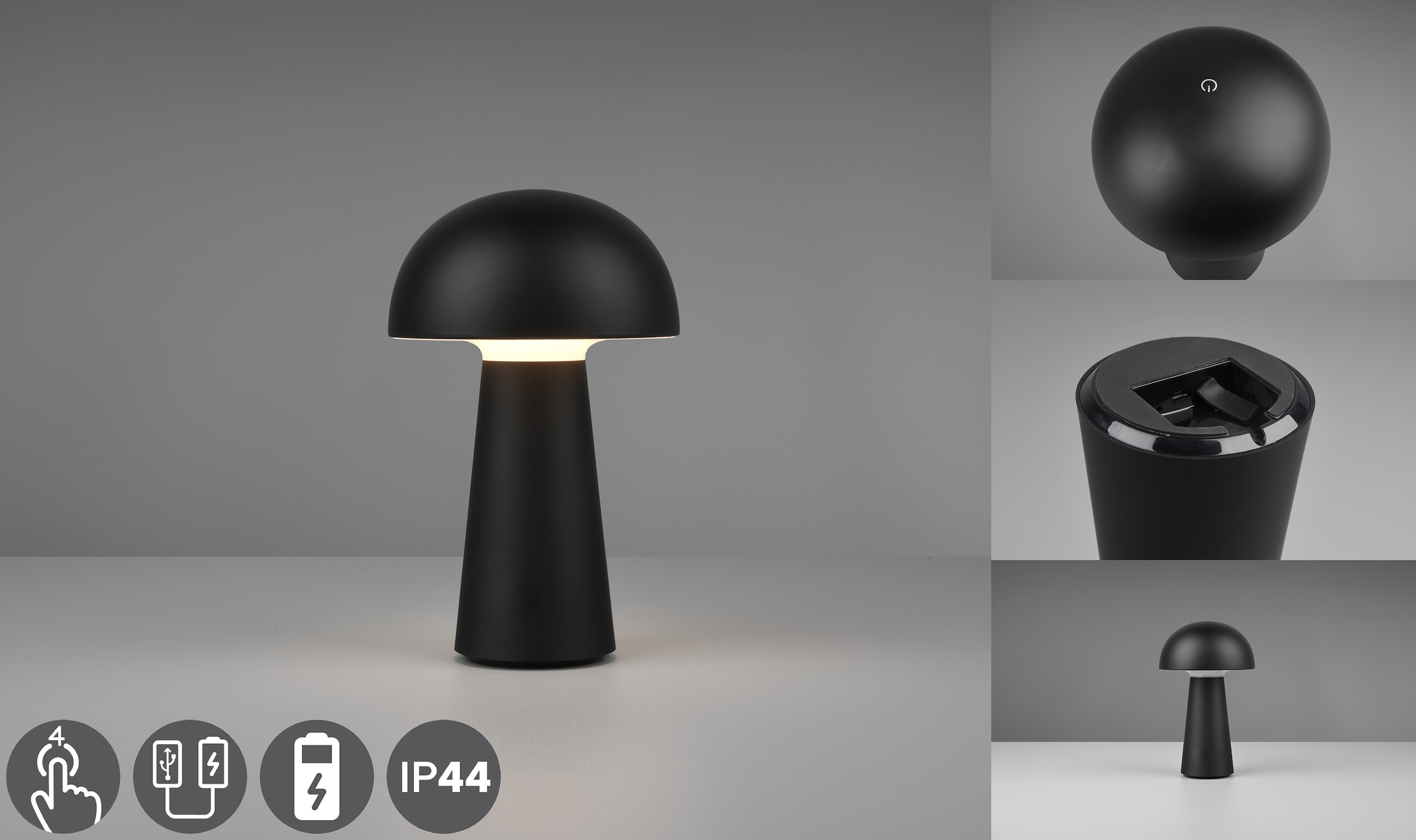 REALITY Leuchten LED Außen-Tischleuchte »Lennon«, Schutzart IP44, LED fest integriert, 4-fach Touchdimmer, Ladefunktion per USB-C