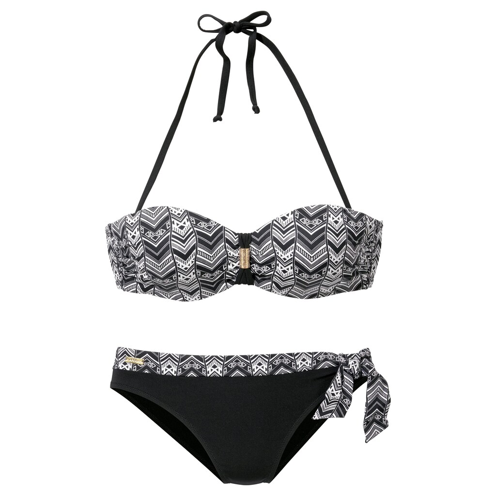 LASCANA Bügel-Bandeau-Bikini, mit grafischem schwarz-weiß Design