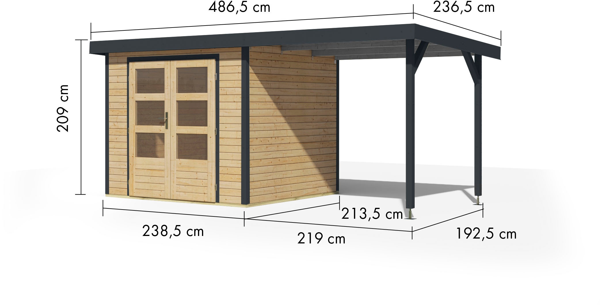 Karibu Gartenhaus »Jupiter 3«, in verschiedenen Farben, mit Anbaudach 2,35 m breit