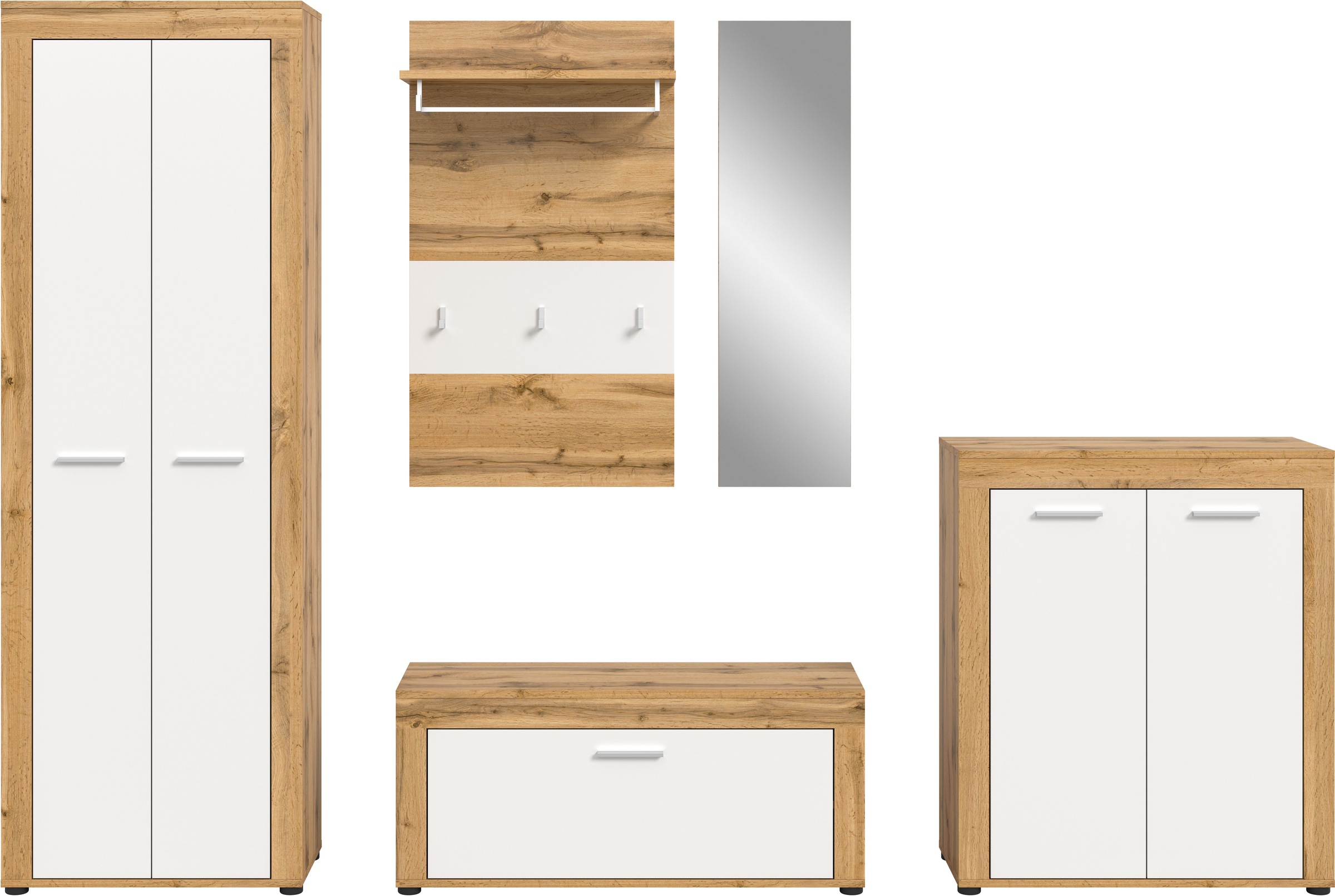 INOSIGN Garderoben-Set, (Set, 5 St.), Aosta, Höhe 191 cm, 5-tlg. Garderobenset, Flur, Diele