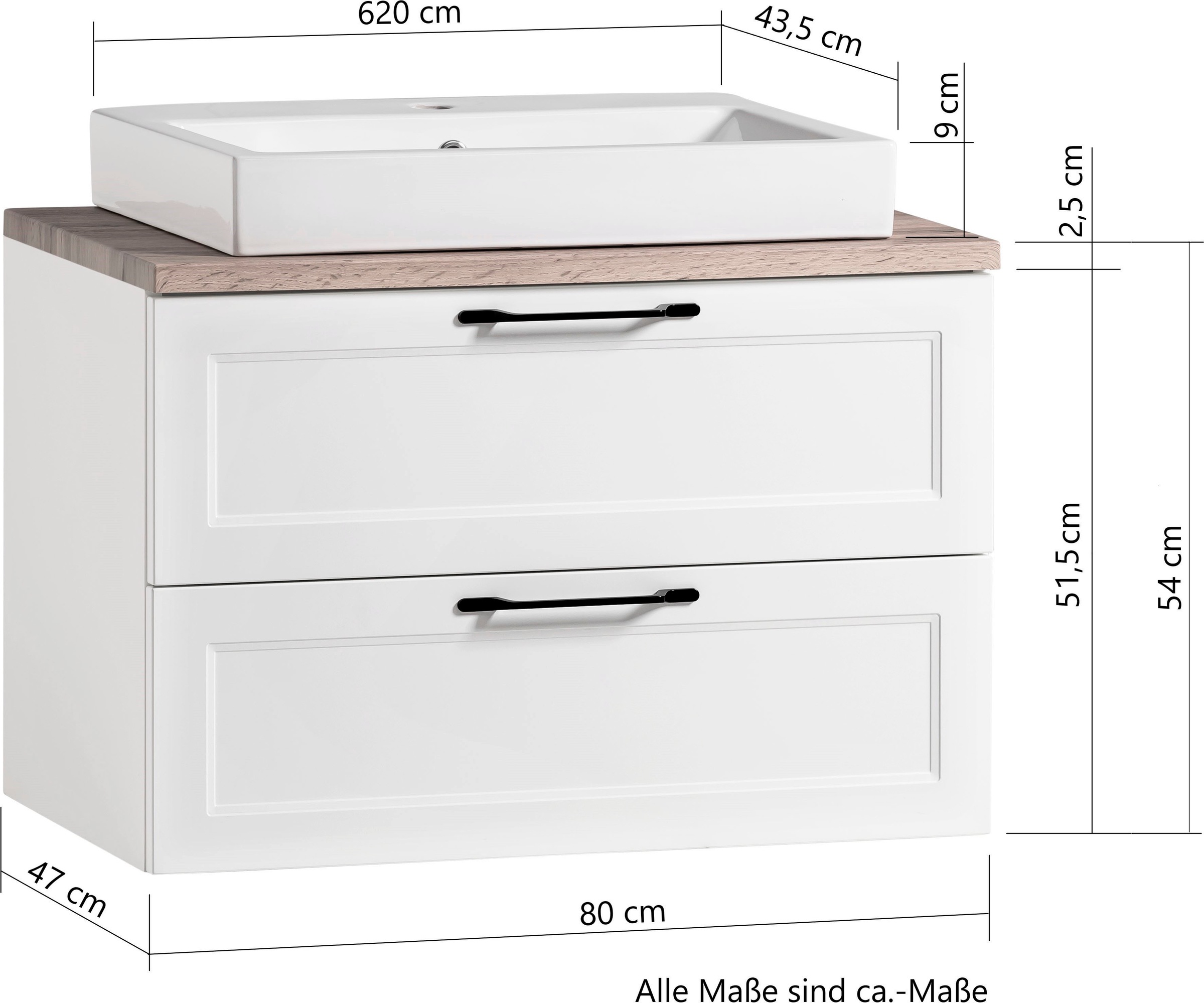 welltime Badmöbel-Set »Lana«, (Komplett-Set, 2 St.), Badezimmer-Set, 2-teilig, inkl. Waschbecken, 80 cm breit