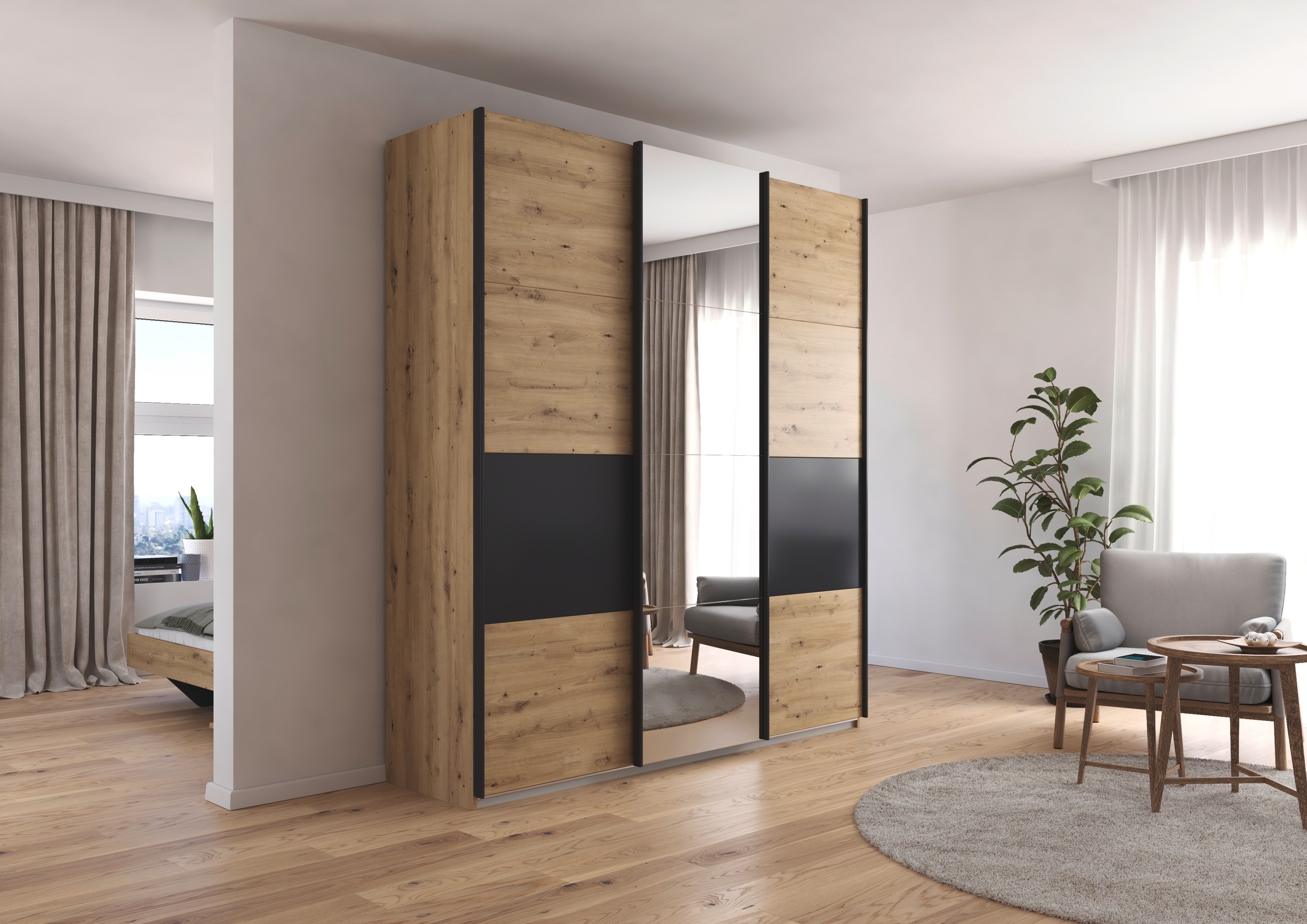 rauch Schwebetürenschrank »Schwebetürenschrank Kleiderschrank Schrank Garderobe CORTONA«, inkl. Inneneinteilung, 2 Stoffboxen und zusätzlichen Einlegeböden