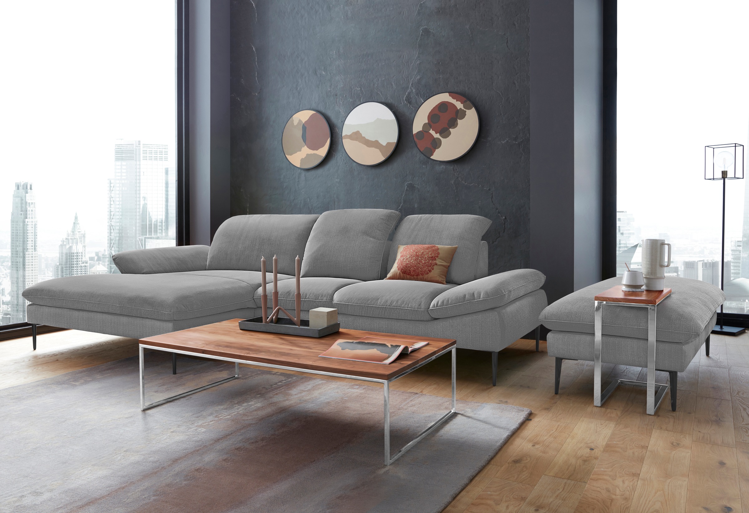 W.SCHILLIG Ecksofa »enjoy&MORE, Designsofa, elegant und bequem, L-Form«, Sitztiefenverstellung, Füße schwarz pulverbeschichtet, Breite 310 cm