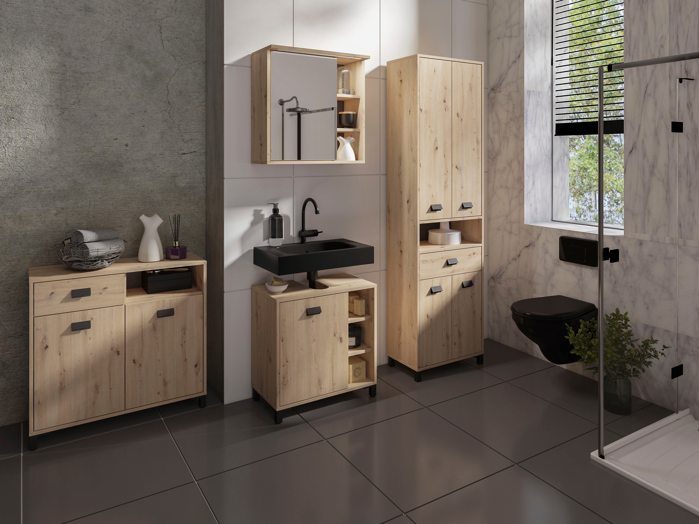 byLIVING Waschbeckenunterschrank »Wellness«, (1 St.), 60cm Waschbeckenunterschrank mit Metallgriff und viel Stauraum.