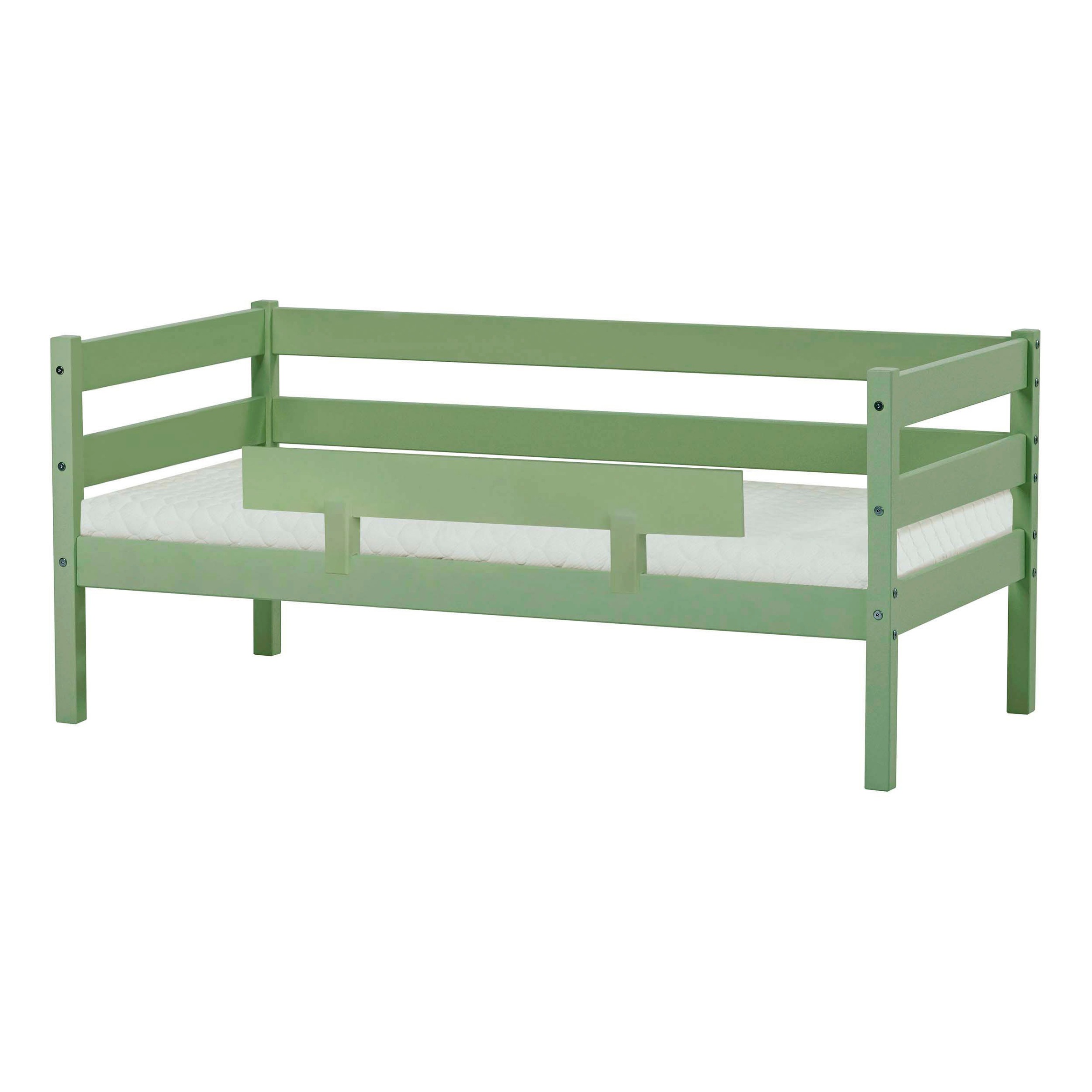 Einzelbett „ECO Comfort“, (Set), mit Rollrost in 8 Farben, wahlweise mit Matratze und Absturzsicherung, Pale Green mit Kaltschaum-Matratze und Rausfallschutz