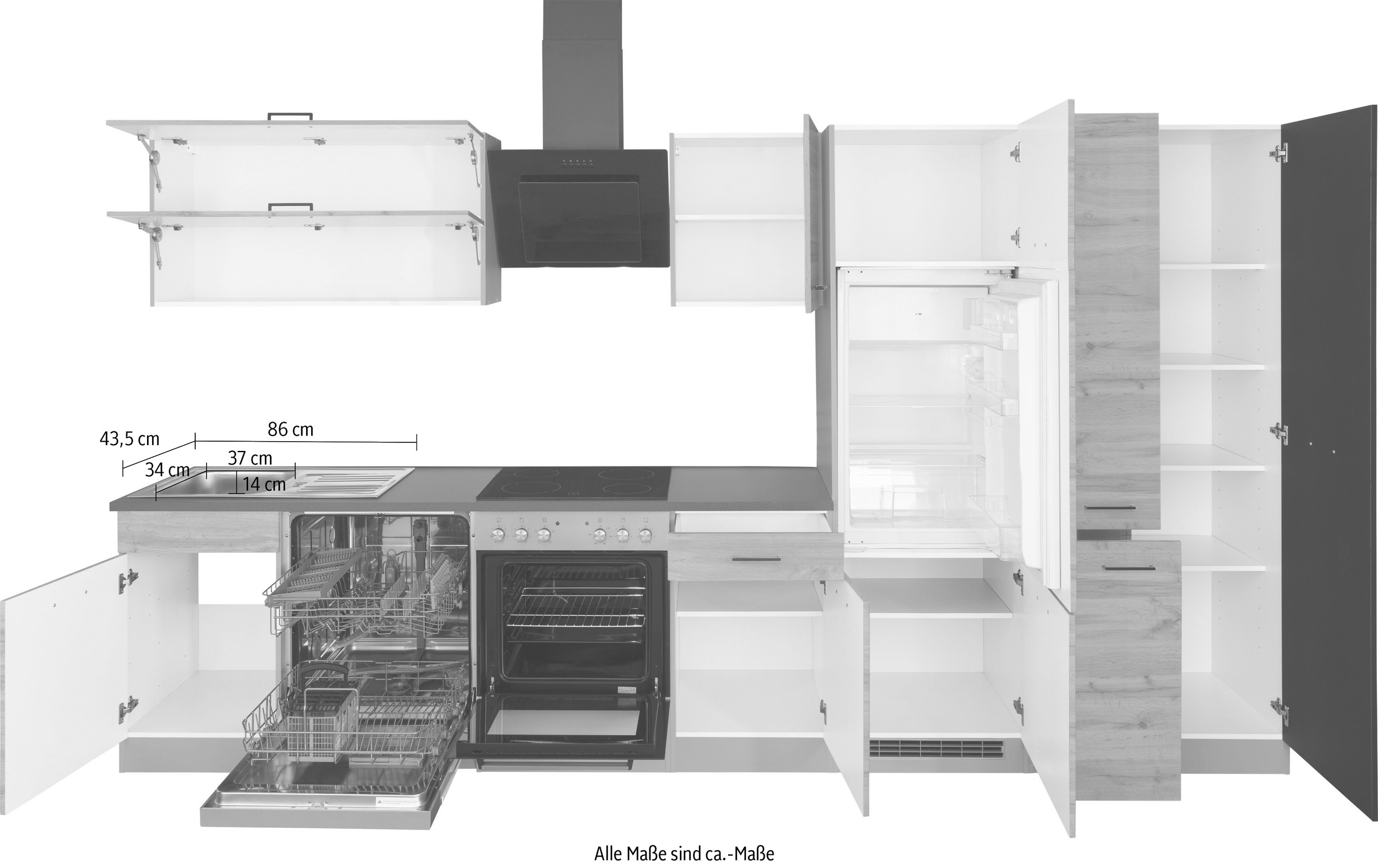 KOCHSTATION Küchenzeile »KS-Trier«, mit E-Geräten, Breite 360 cm