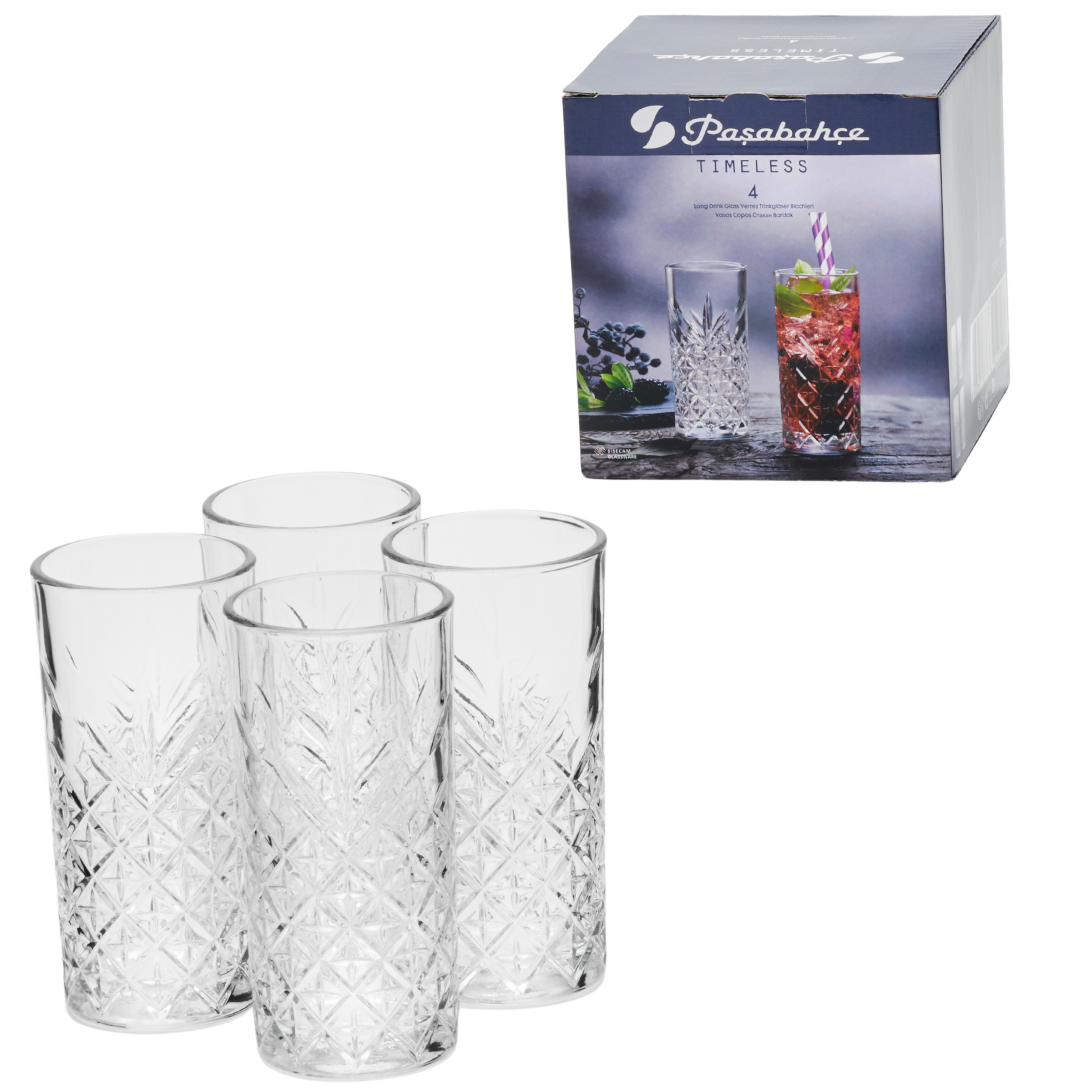 Pasabahce Longdrinkglas »Becher Timeless, 29,5 cl, 4 Stück«, (Set, 4 tlg.), Strukturglas, spülmaschinengeeignet