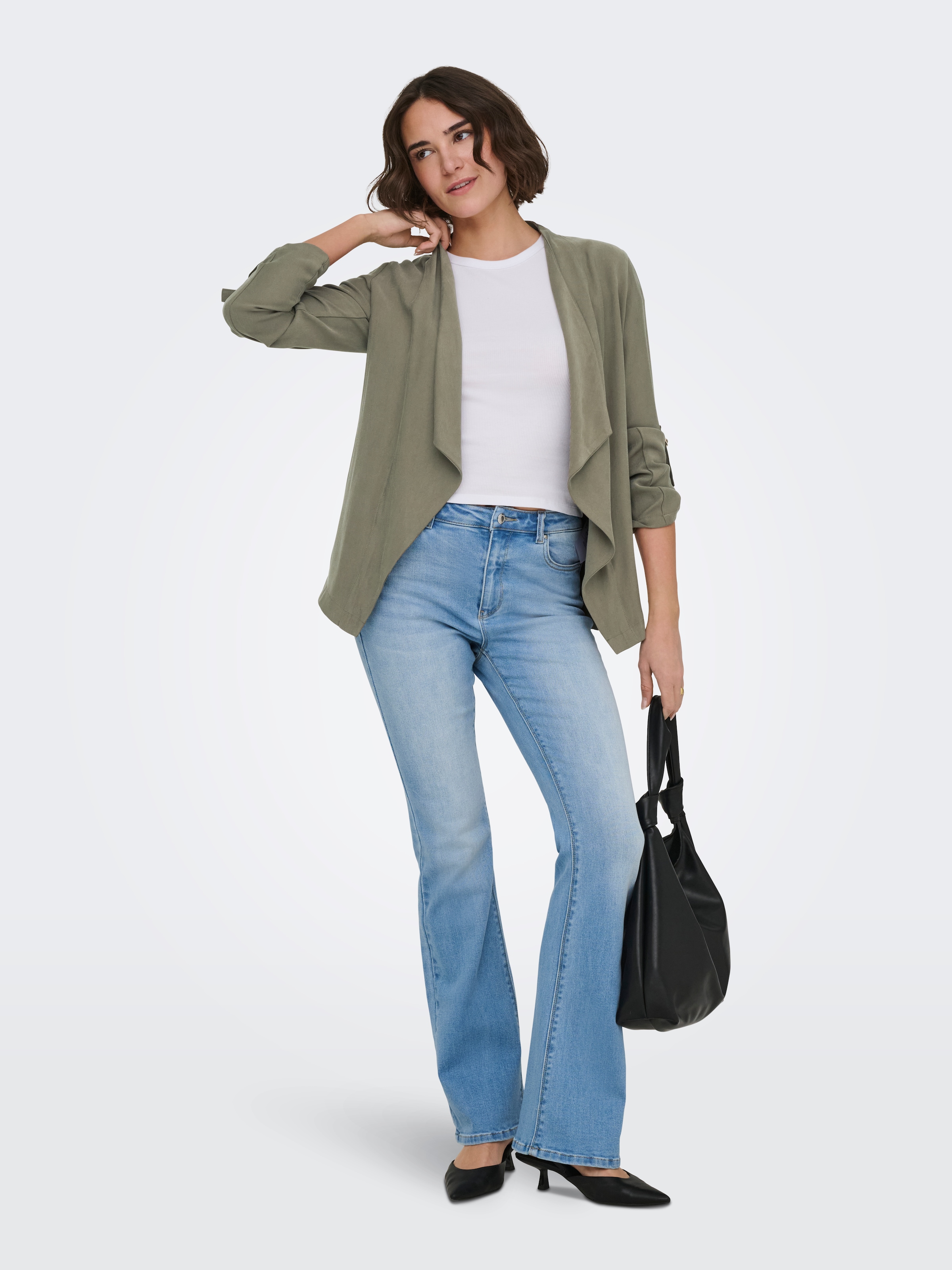 ONLY Blusenjacke »ONLLALIA 3/4 OPEN JACKET PNT« Viskosemischung