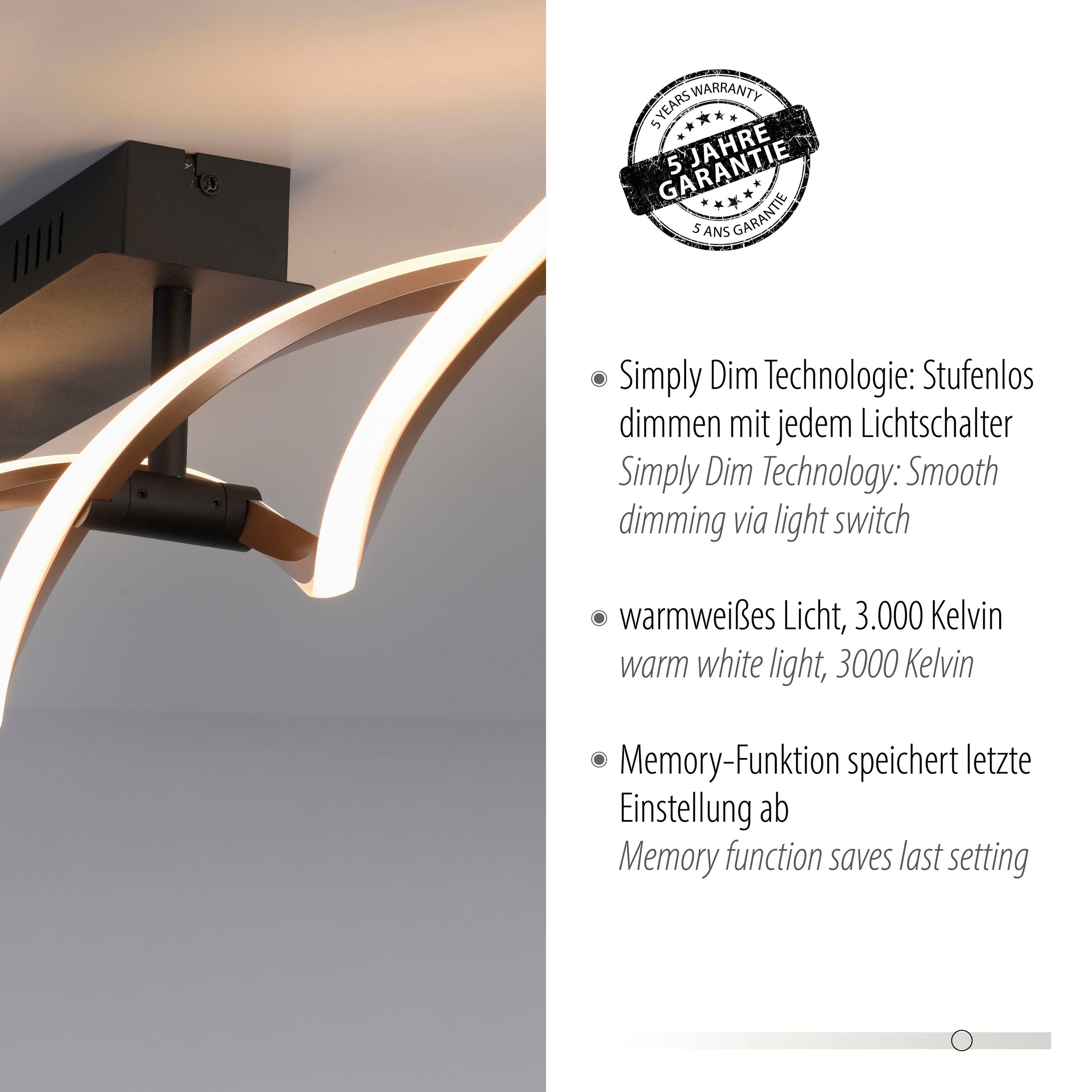 Paul Neuhaus Deckenleuchte »POLINA«, 2 flammig, Leuchtmittel LED-Board | LED fest integriert, LED, Simply Dim