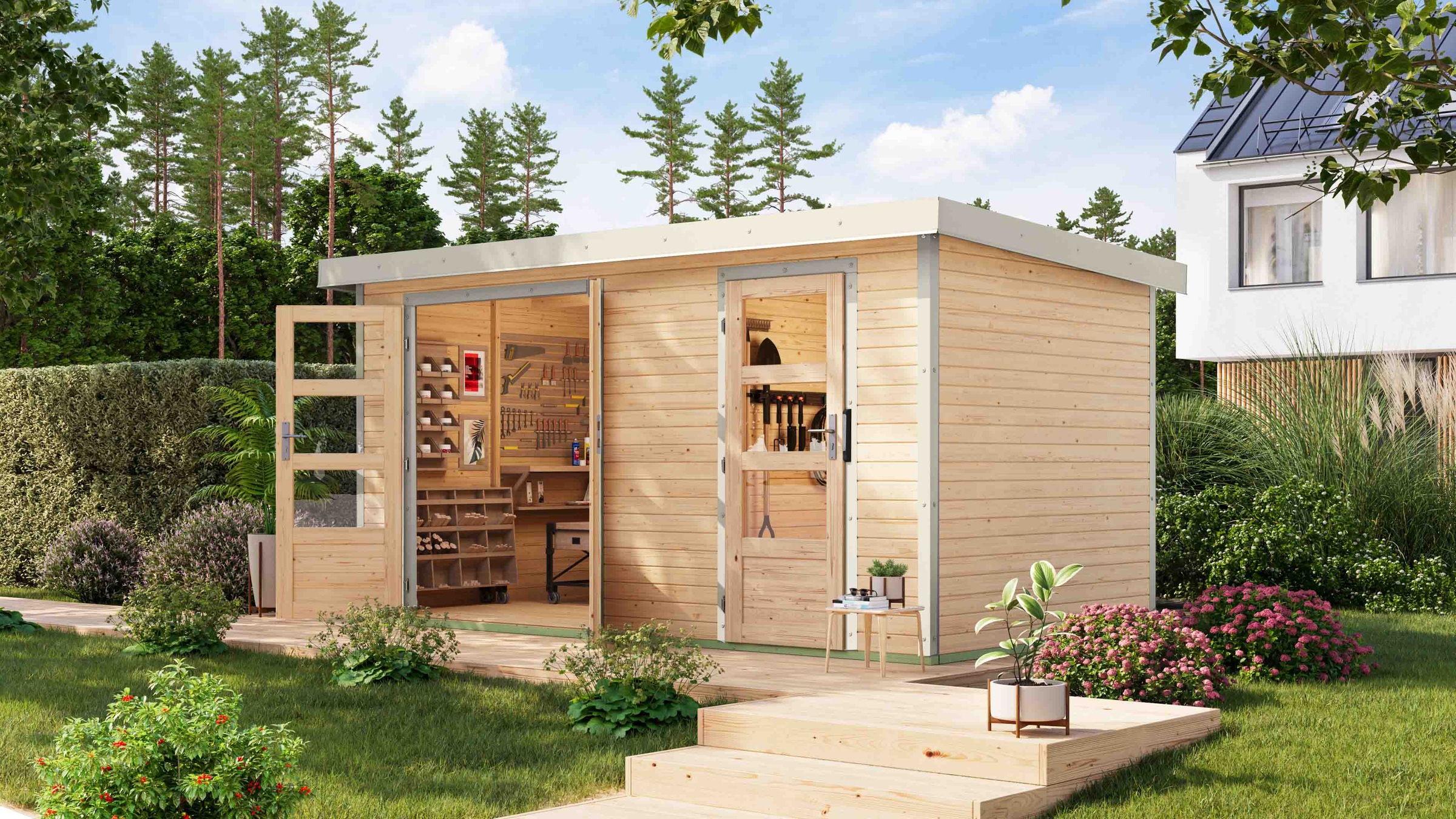 Karibu Gartenhaus »"Merkur A"« langlebige Kombination aus Holz- und Metalle günstig online kaufen