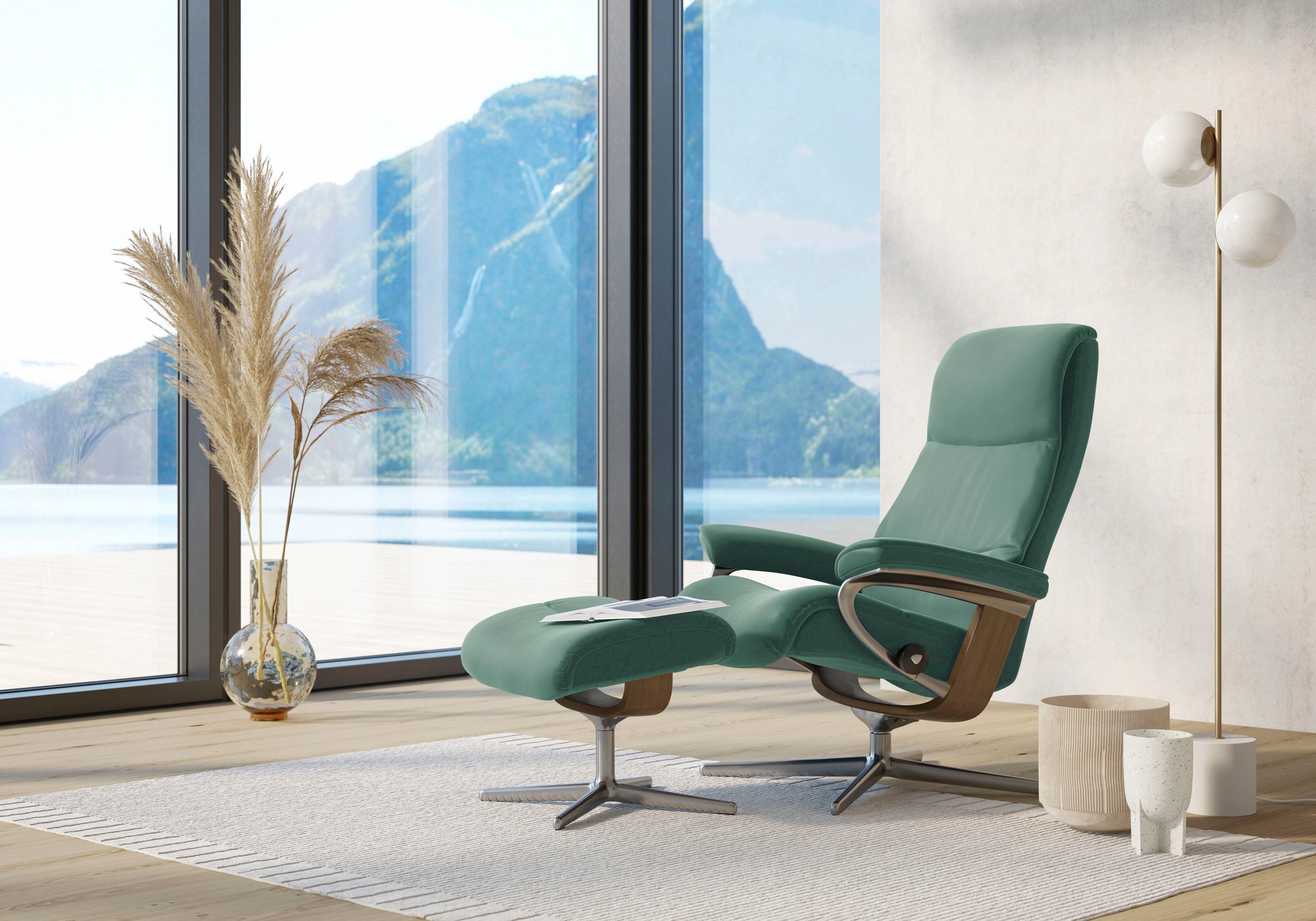 Stressless® Relaxsessel »View« Set, Relaxsessel mit Hocker,  mit Hocker, mit Cross Base, Größe S, M & L, Holzakzent Eiche