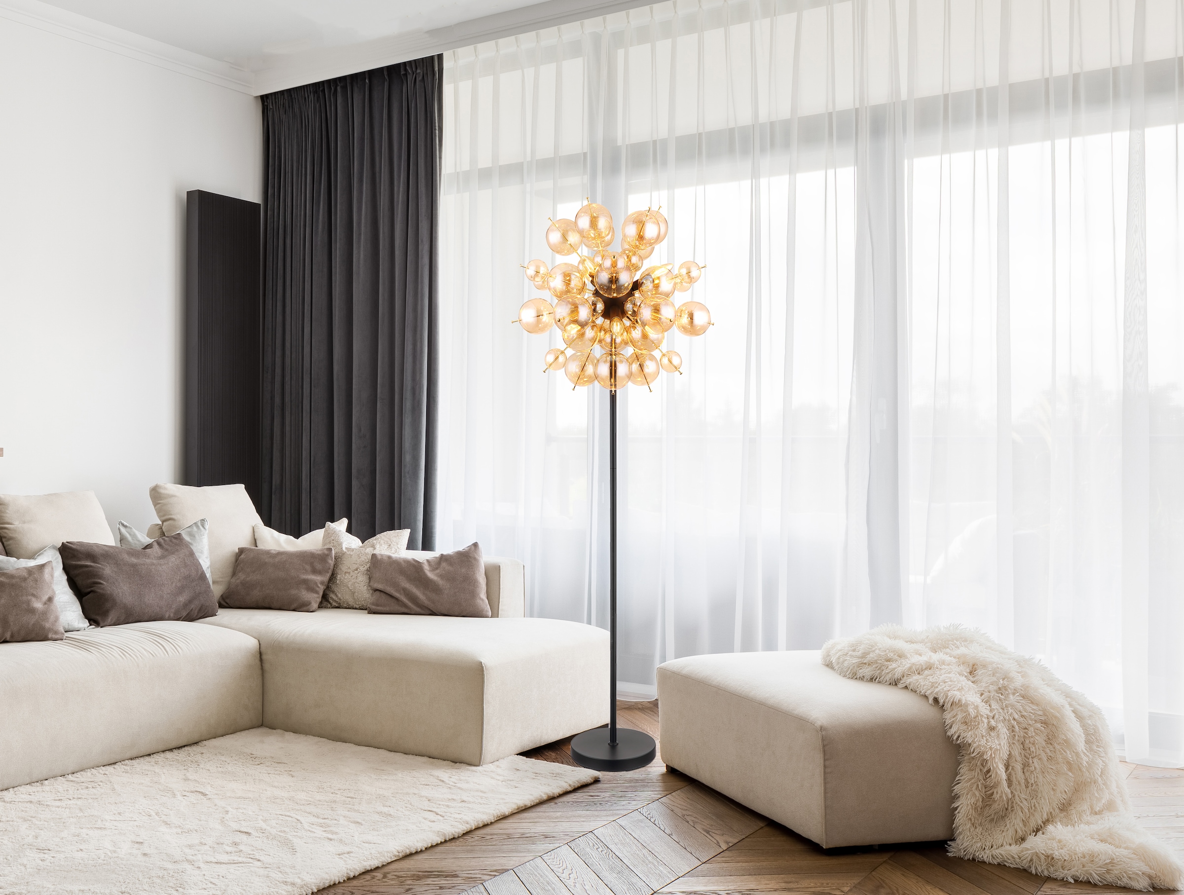 GLOBO LIGHTING Stehlampe »UDO«, Leuchtmittel E14 | ohne Leuchtmittel, Stehlampe/goldfarben/Glaskugeln/modern/Wohnzimmer/Flur/Schlafzimmer