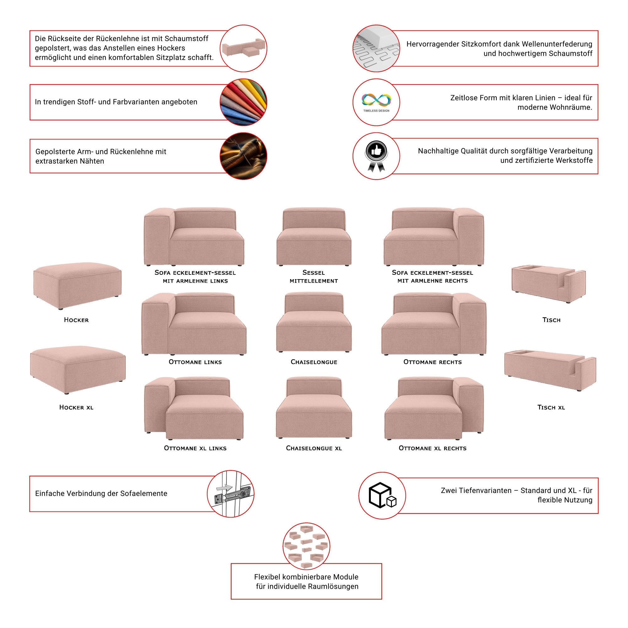 INOSIGN Wohnlandschaft »HAILY U-Form mit Ottomane links/rechts, Maße B/T/H: 360/200/72 cm«, als Modul oder separat verwendbar, für individuelle Zusammenstellung