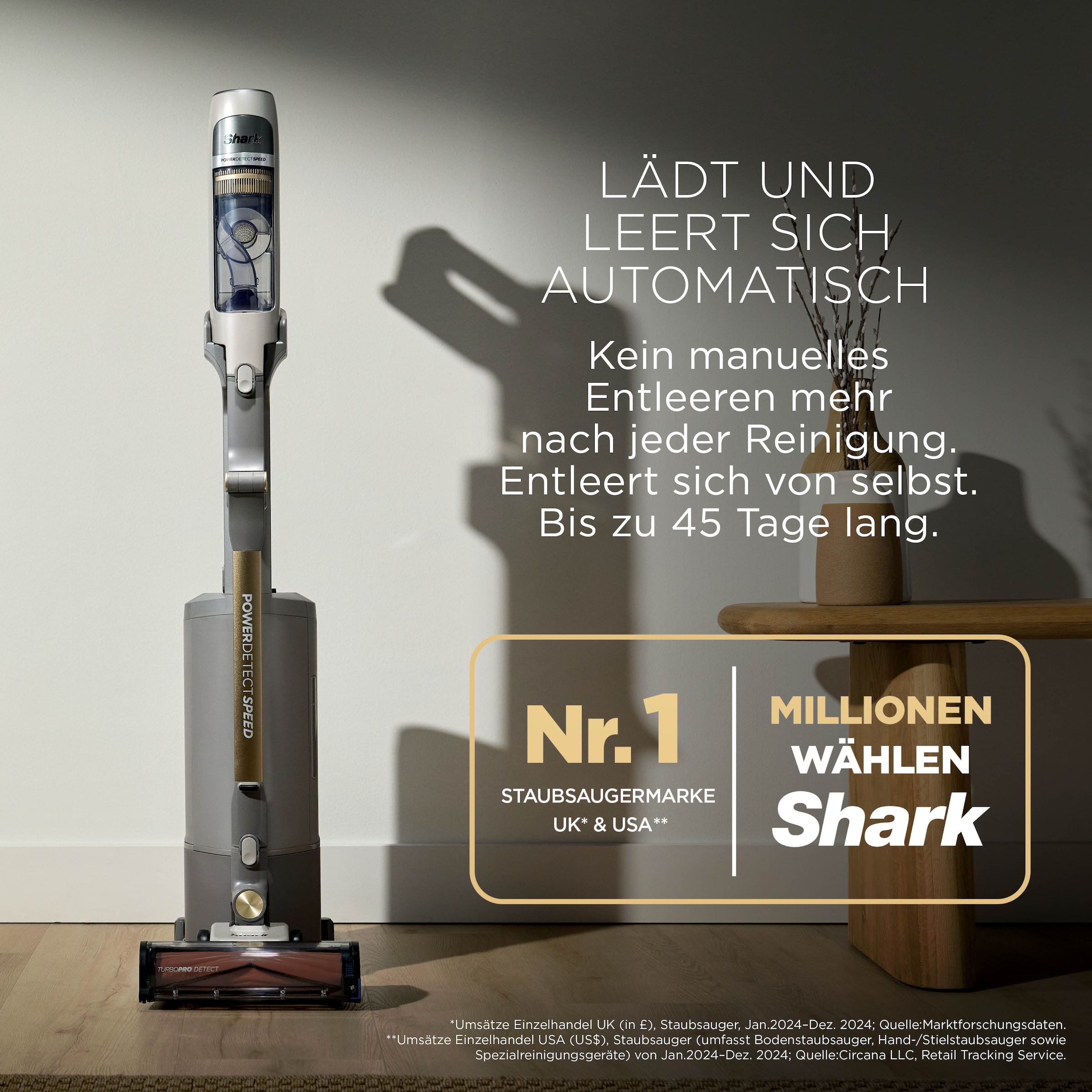 Shark Akku-Hand-und Stielstaubsauger »Shark PowerDetect Speed Luxe Collection Clean & Empty« 4 POWERDETECT-TECHNOLOGIEN, Selbstentleerende Ladestation