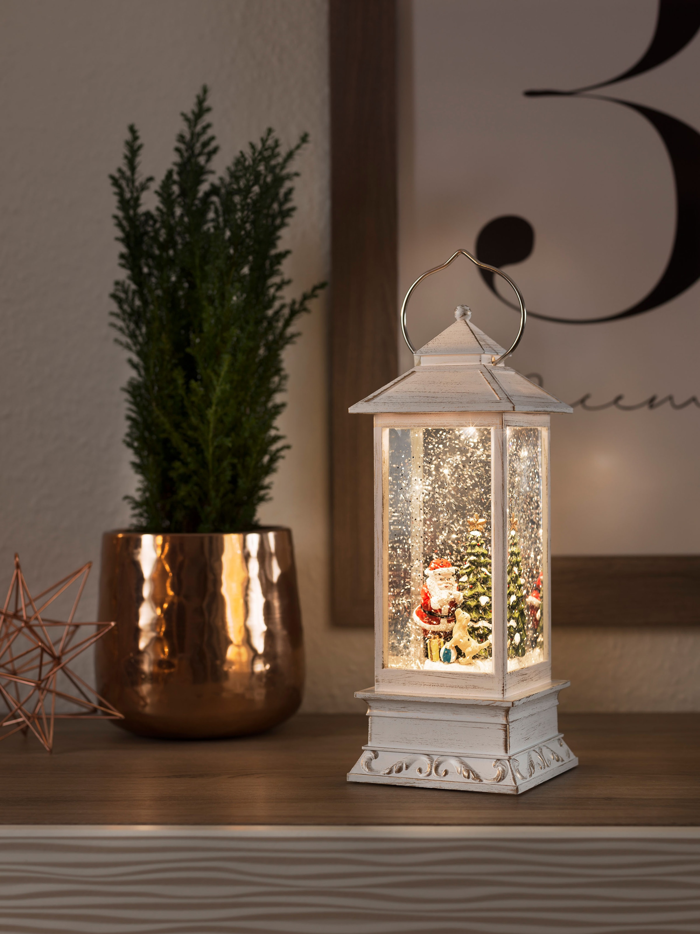 KONSTSMIDE LED Dekolicht auf flammig-flammig, Weihnachtsmann mit Raten Hund, 1 »Weihnachtsdeko«, wassergefüllt Wasserlaterne LED kaufen