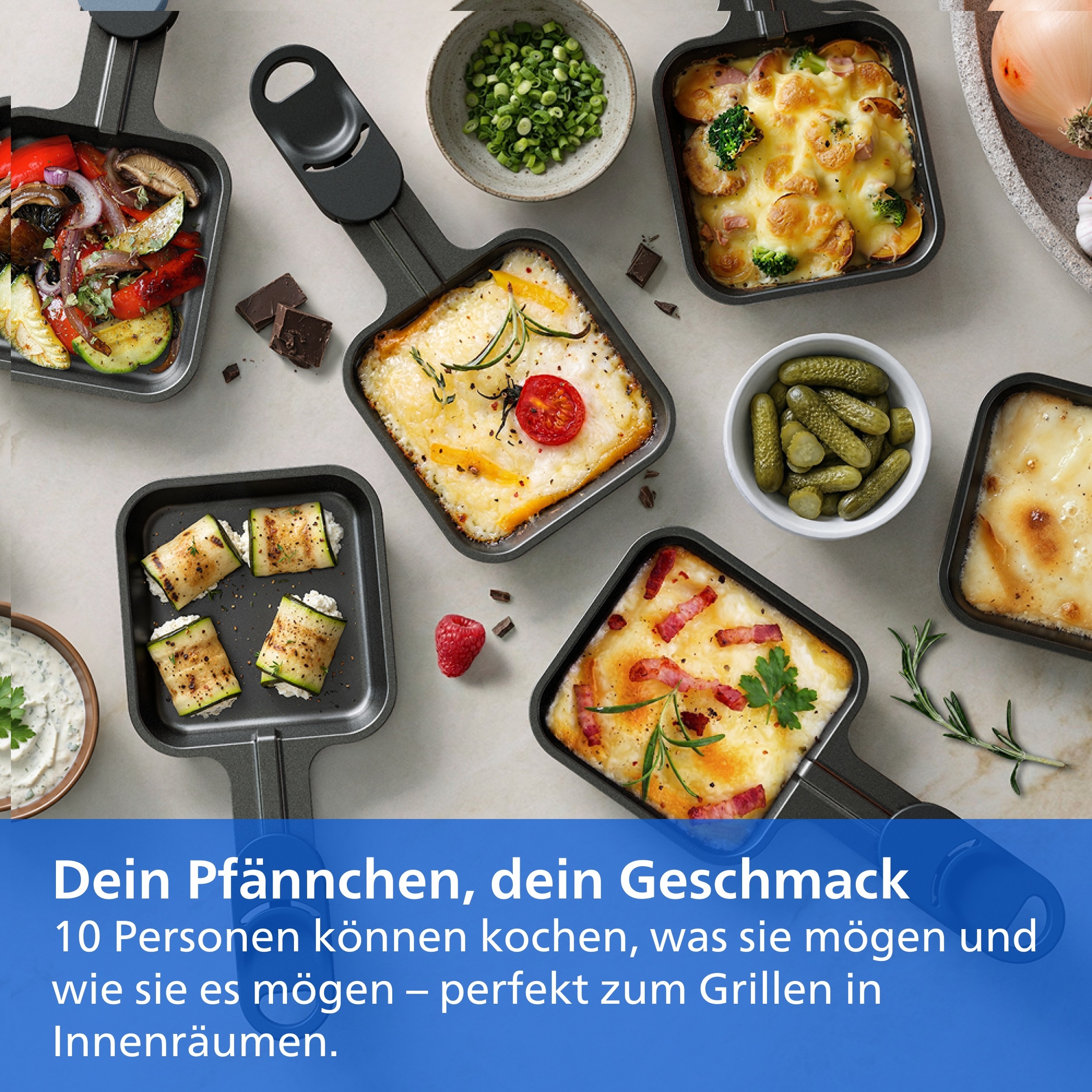 Philips Raclette »Grill 2-in-1 HD6421/80 5000 Series, für 10 Personen« 10 Stk. Raclettepfännchen 1.500 W 3 Temperatureinstellungen, wendbare Keramikplatte, PFAS-frei