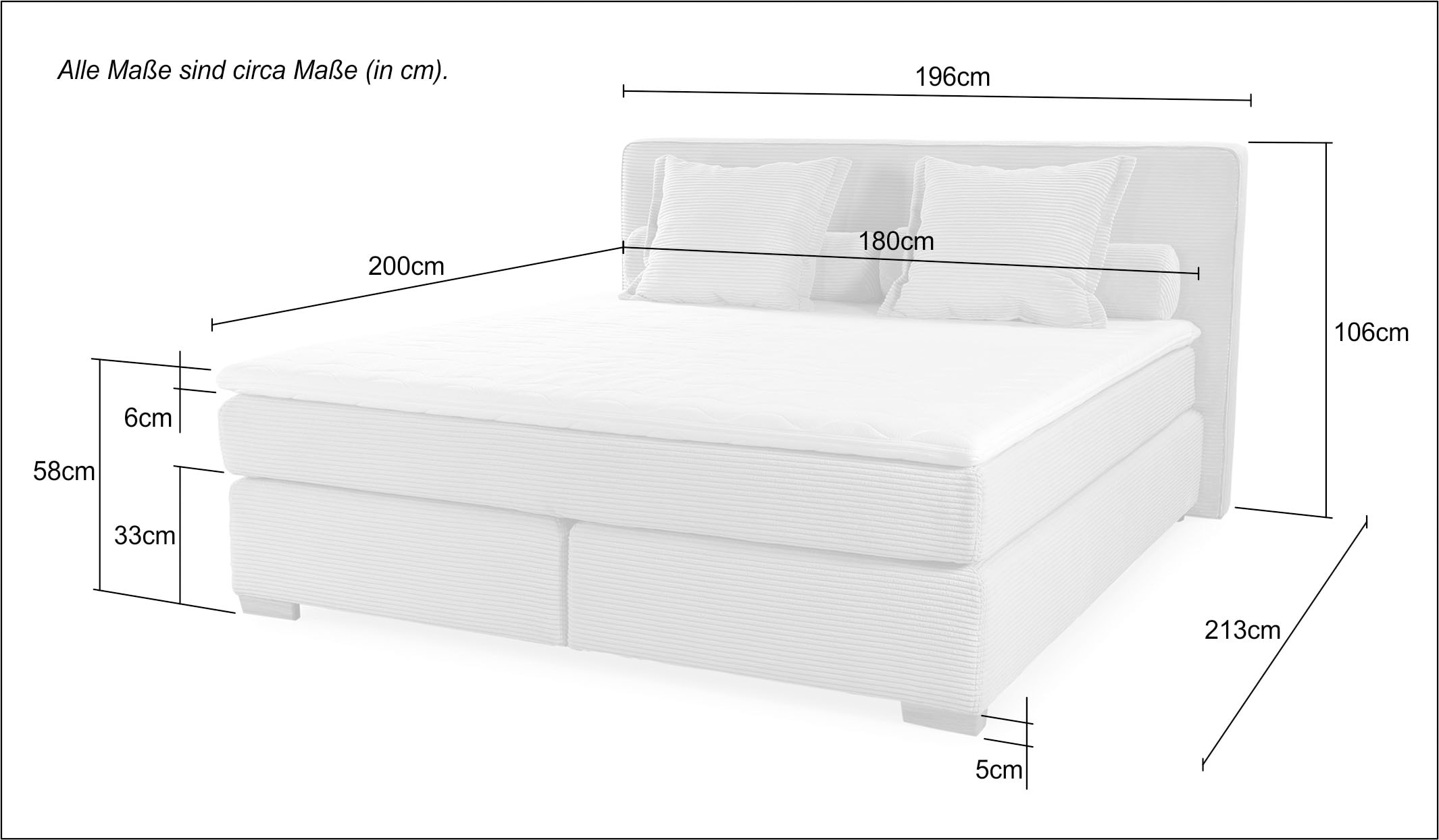 Jockenhöfer Gruppe Boxspringbett Romy, Cordstoff, 7-Zonen-TTFK-Matratze