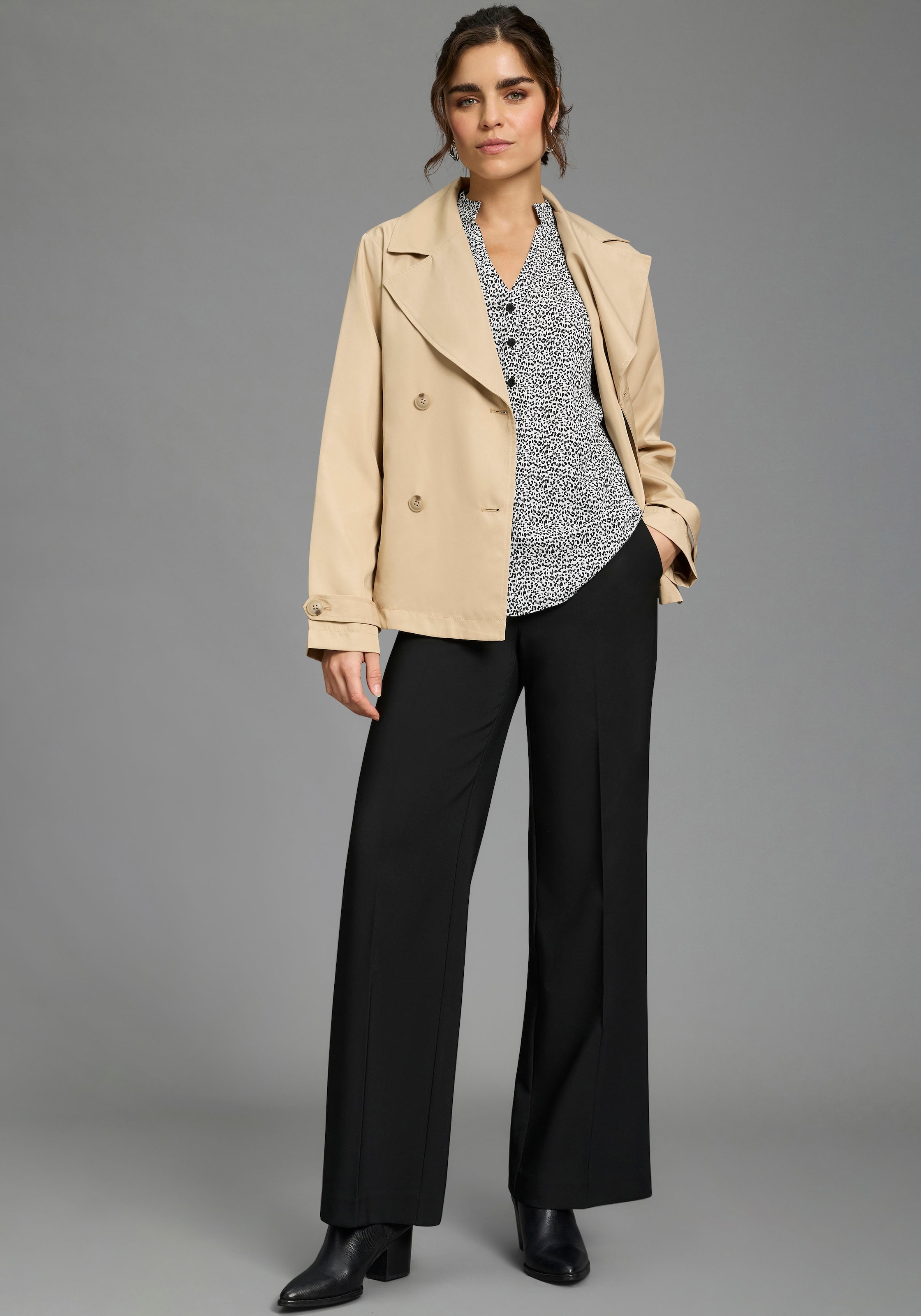 Laura Scott Kurzjacke kurzer Trenchcoat, Übergangsjacke, zweireihiger Verschluss