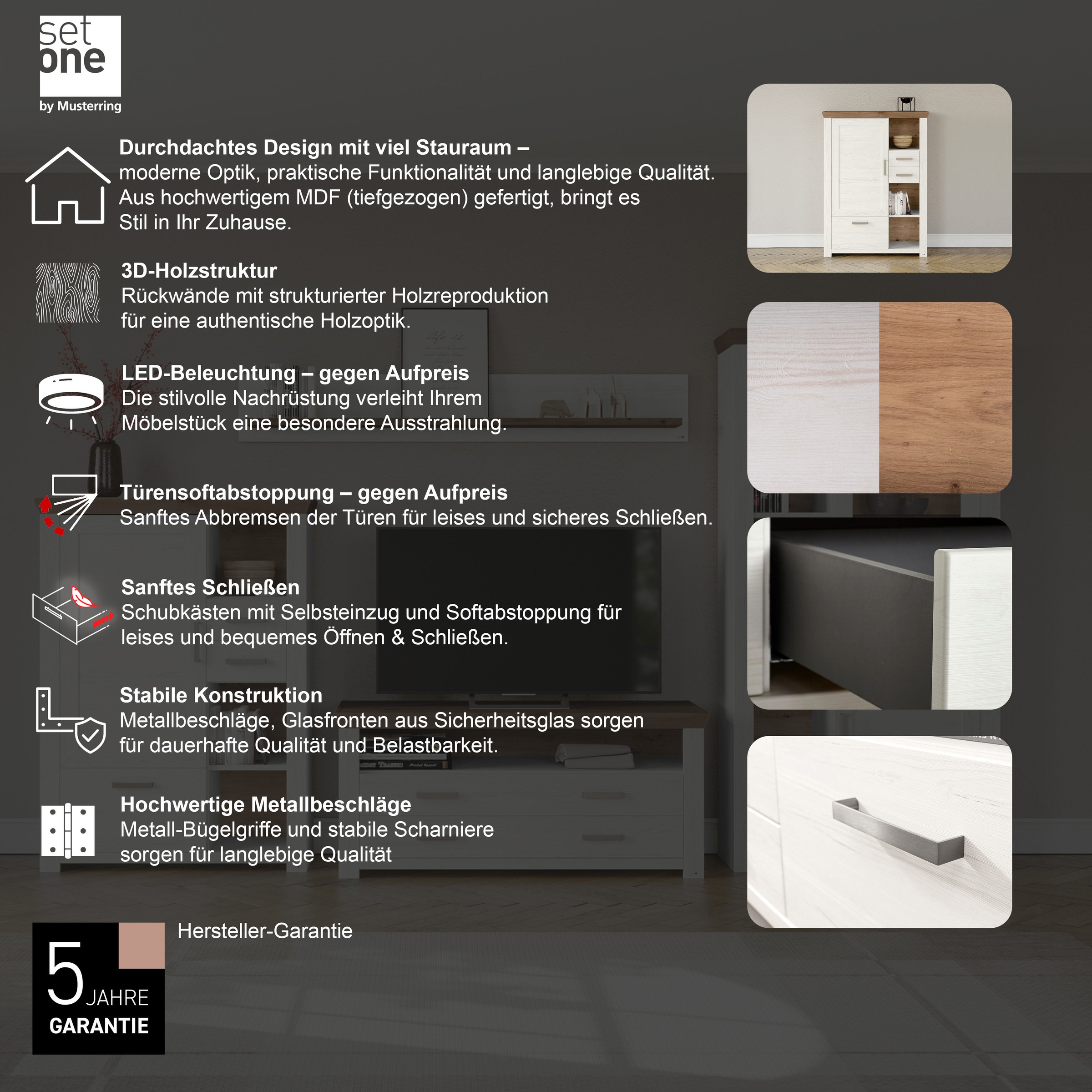 set one by Musterring Highboard »York«, Typ 25 und 26, in 3 Farbvarianten, Beleuchtung optional, Breite 105 cm