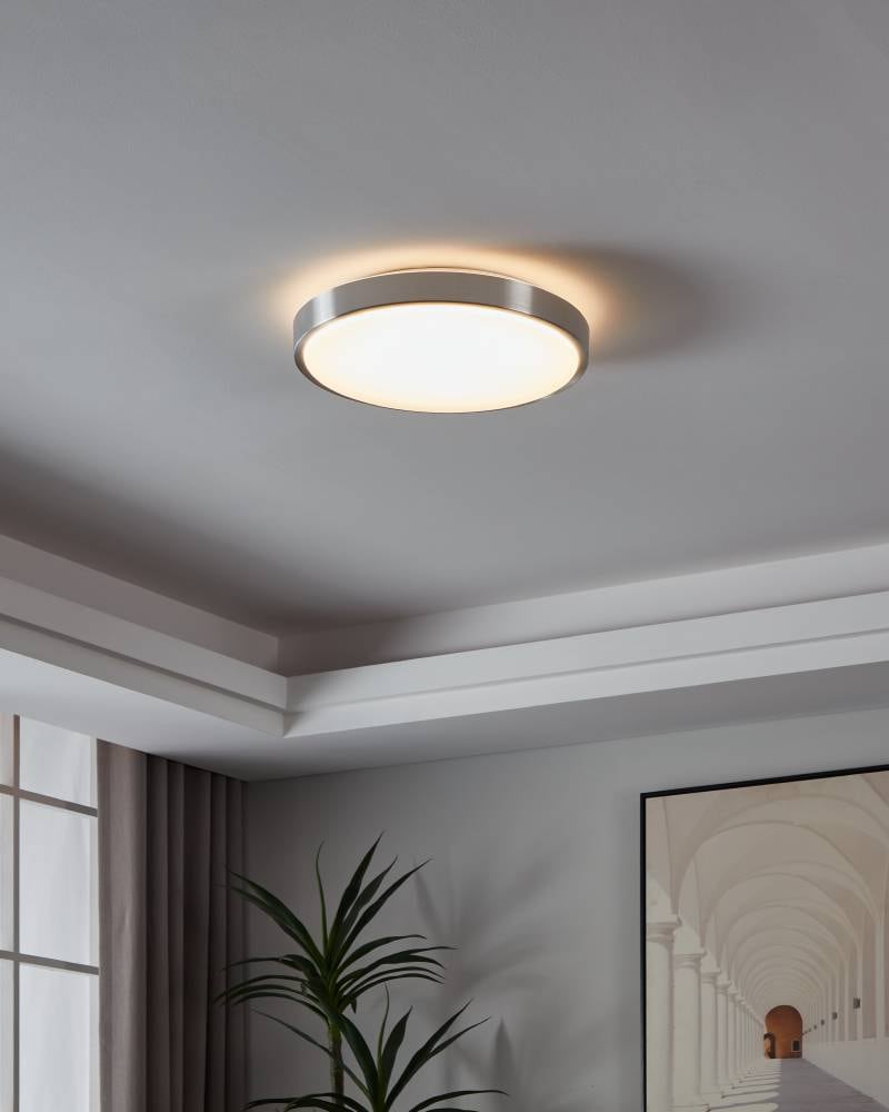 EGLO Deckenleuchte »COMPETA 1 Deckenlampe, weiß, nickel-matt, rund, Wohnzimmerlampe«, 1 flammig, Leuchtmittel LED-Board | LED fest integriert, Stahl und Kunststoff, Esszimmer, Industrial, minimalistisch, Ø43cm