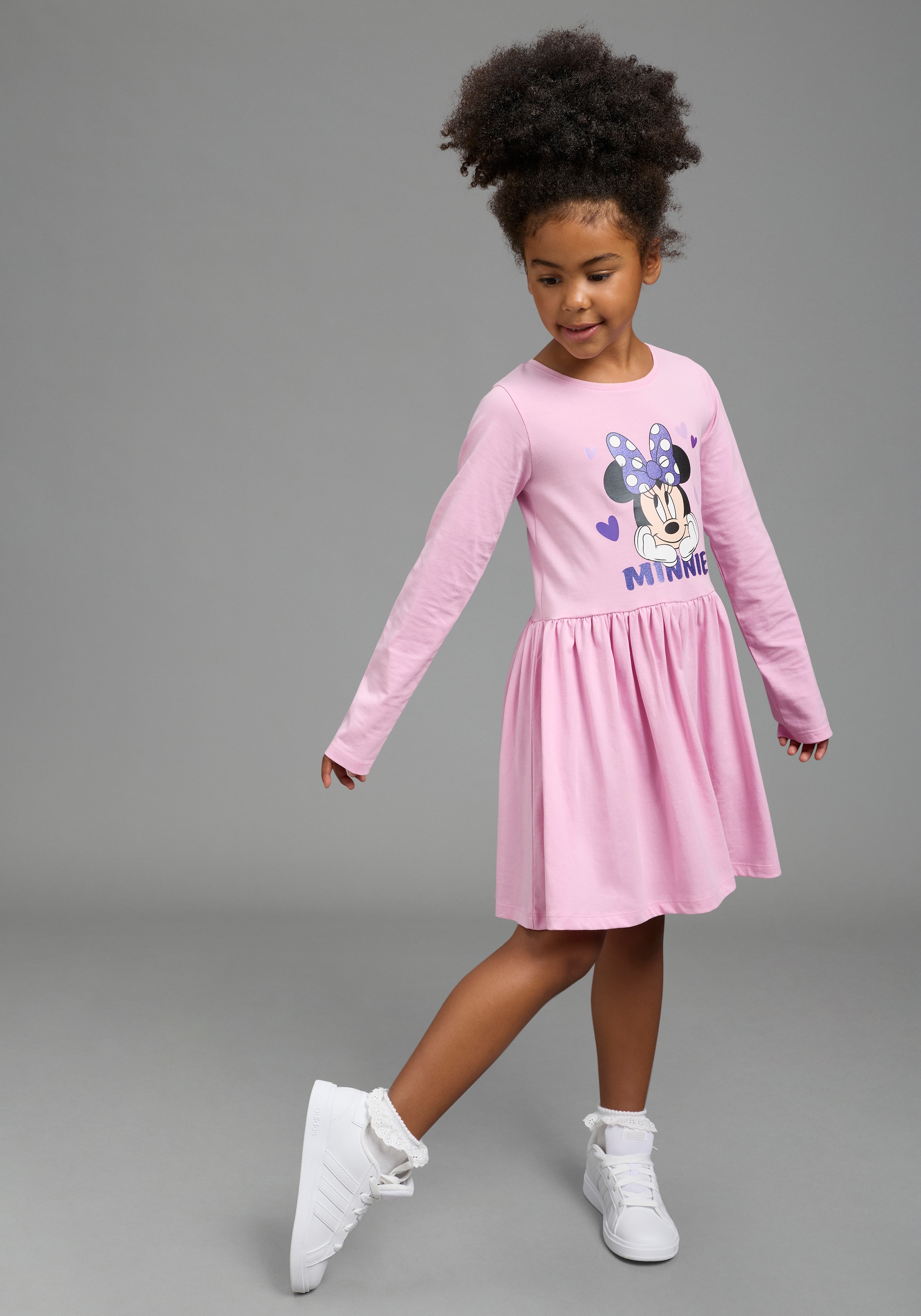 KIDSWORLD Jerseykleid »MINNIE MOUSE Kleid, Disney« Disney Jerseykleid, mit Rundhalsausschnitt, bedruckt, mit Glitzerdruck