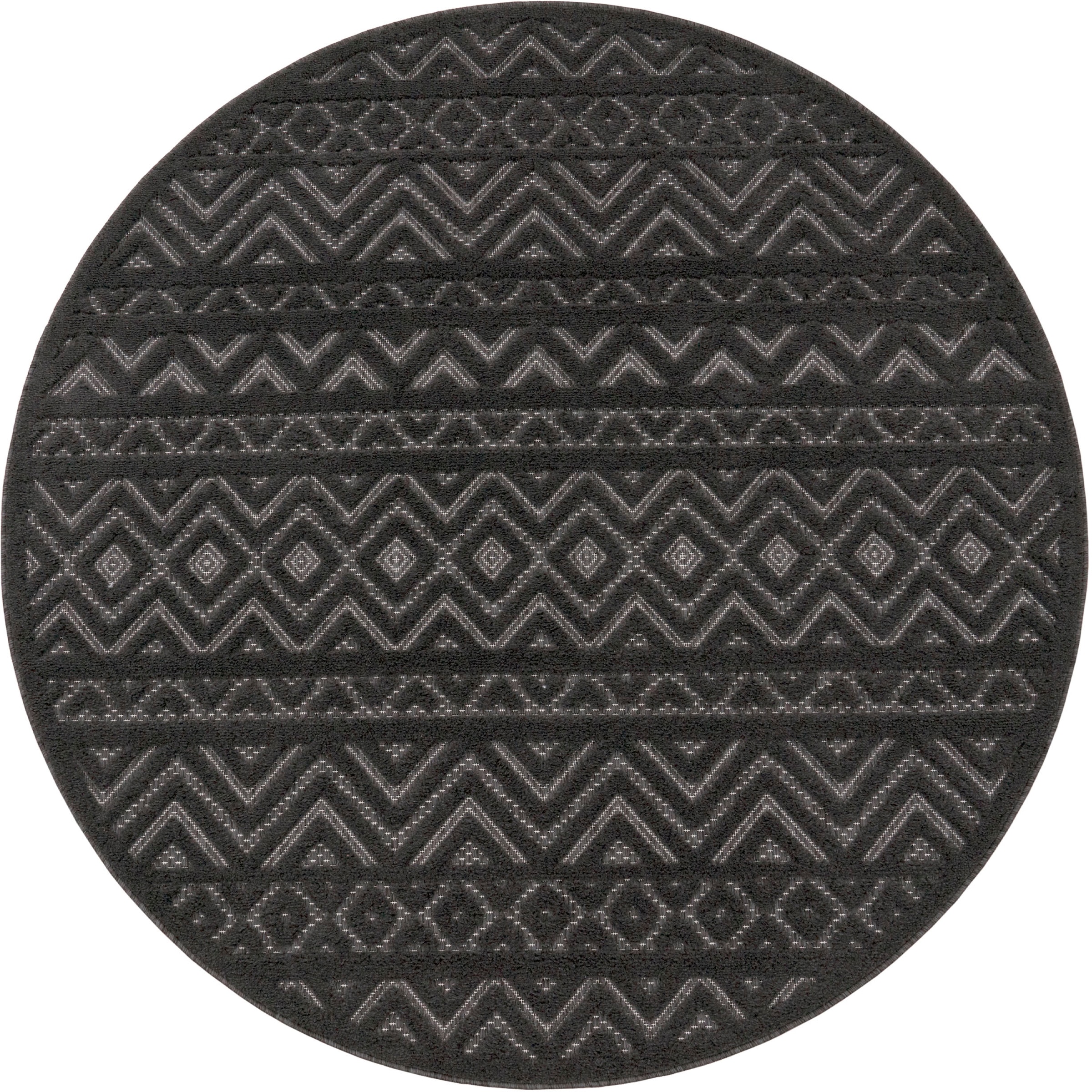 Paco Home Teppich »Livorno 673« rund 14 mm Höhe Uni-Farben, Scandi, Rauten Muster, Hoch-Tief Effekt, Outdoor geeignet