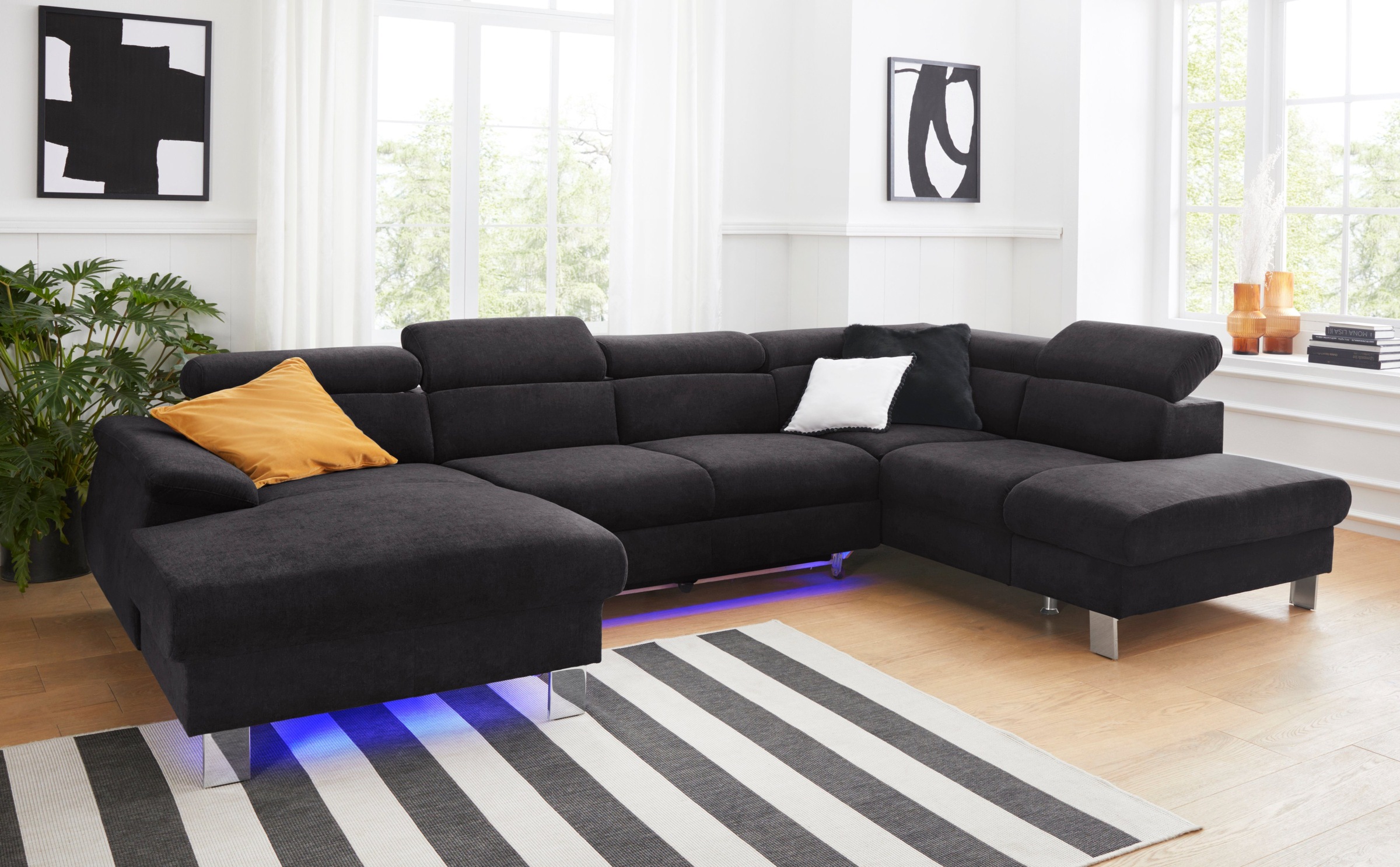 COTTA Polstergarnitur »Komaris U-Form«, (Set), Set bestehend aus: Wohnlandschaft mit Kopfteilverstellung & Hocker