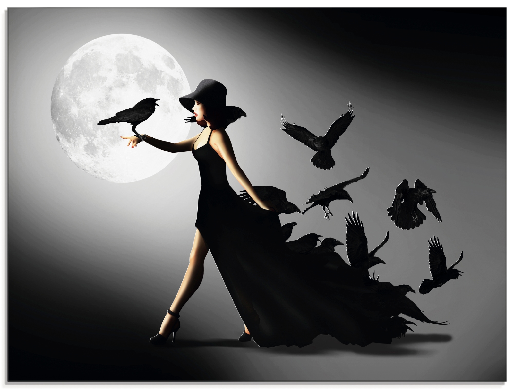 Artland Glasbild »Die Frau mit den Raben«, Animal Fantasy, (1 St.), in vers günstig online kaufen