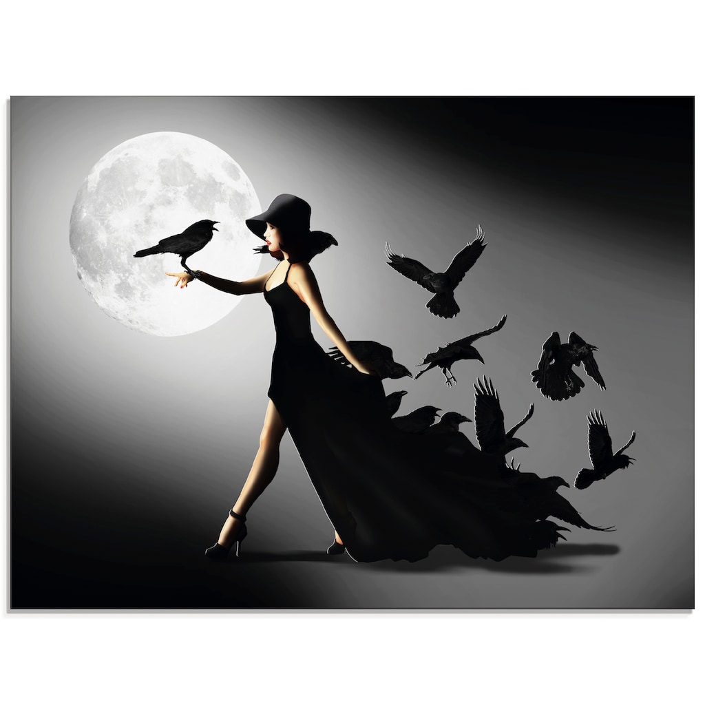 Artland Glasbild »Die Frau mit den Raben«, Animal Fantasy, (1 St.)