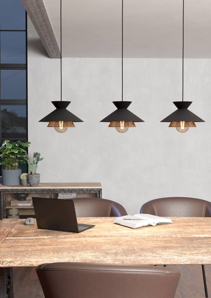 EGLO Hängeleuchte »GRIZEDALE«, 3 flammig, Leuchtmittel E27 | ohne Leuchtmittel, Pendelleuchte, Esszimmerlampe, Japandi-Design aus Metall in Schwarz