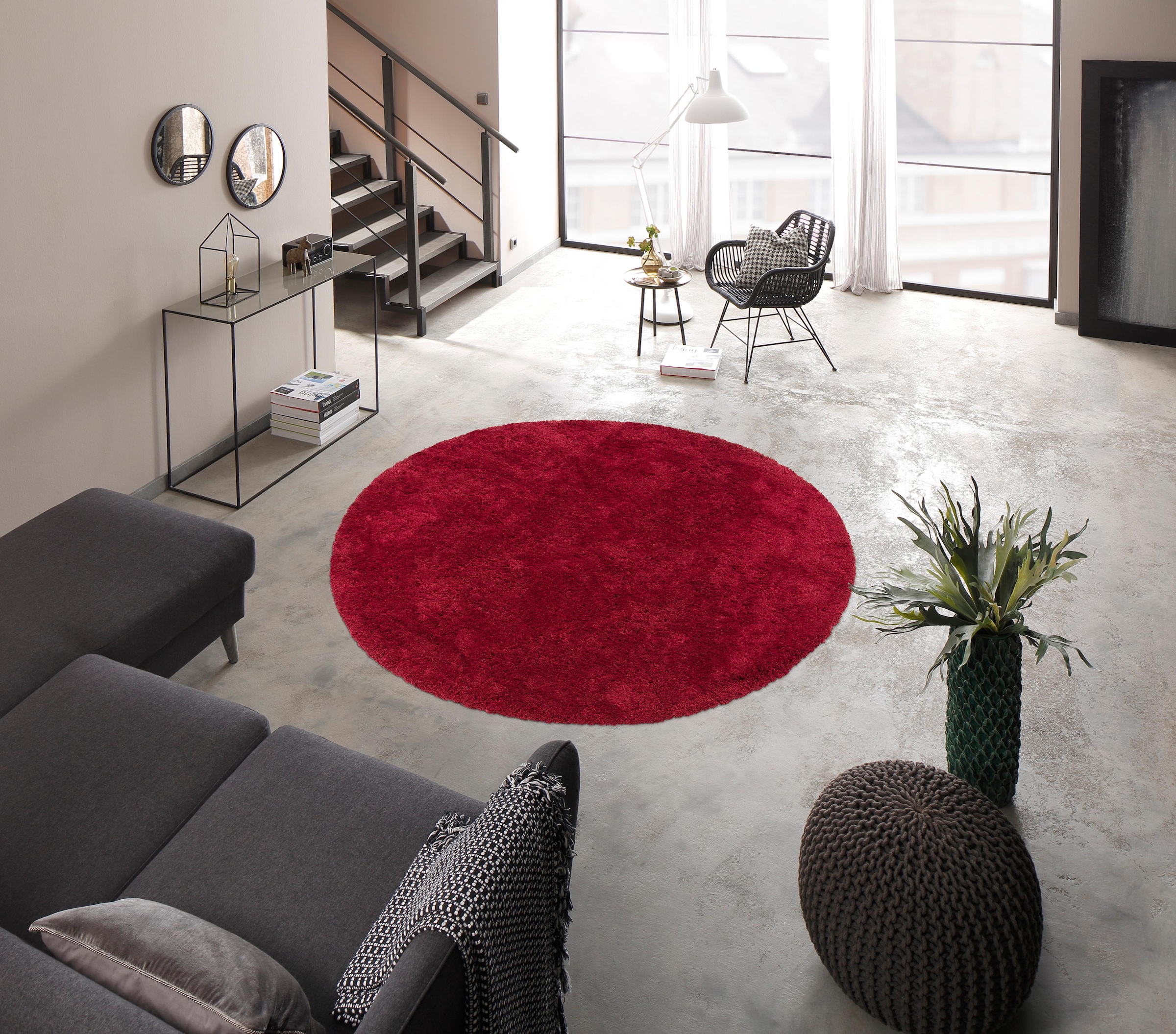 my home Teppich »Desner«, rund, 38 mm Höhe, Microfaser, Hochflor Teppiche, Wohnzimmer, Schlafzimmer, Kinderzimmer